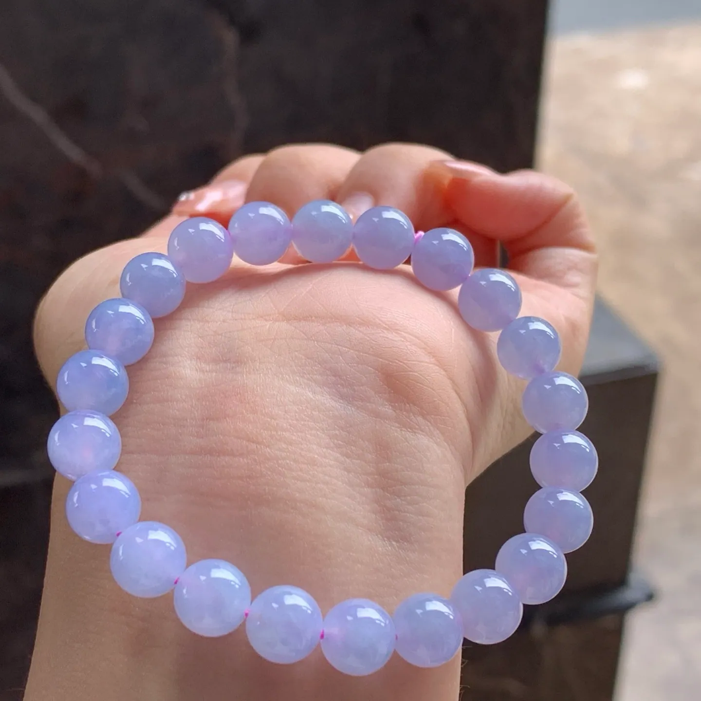 Type A Jadeite Bead Bracelet, Icy-Glutinous Lavender, 8.3mm (3)