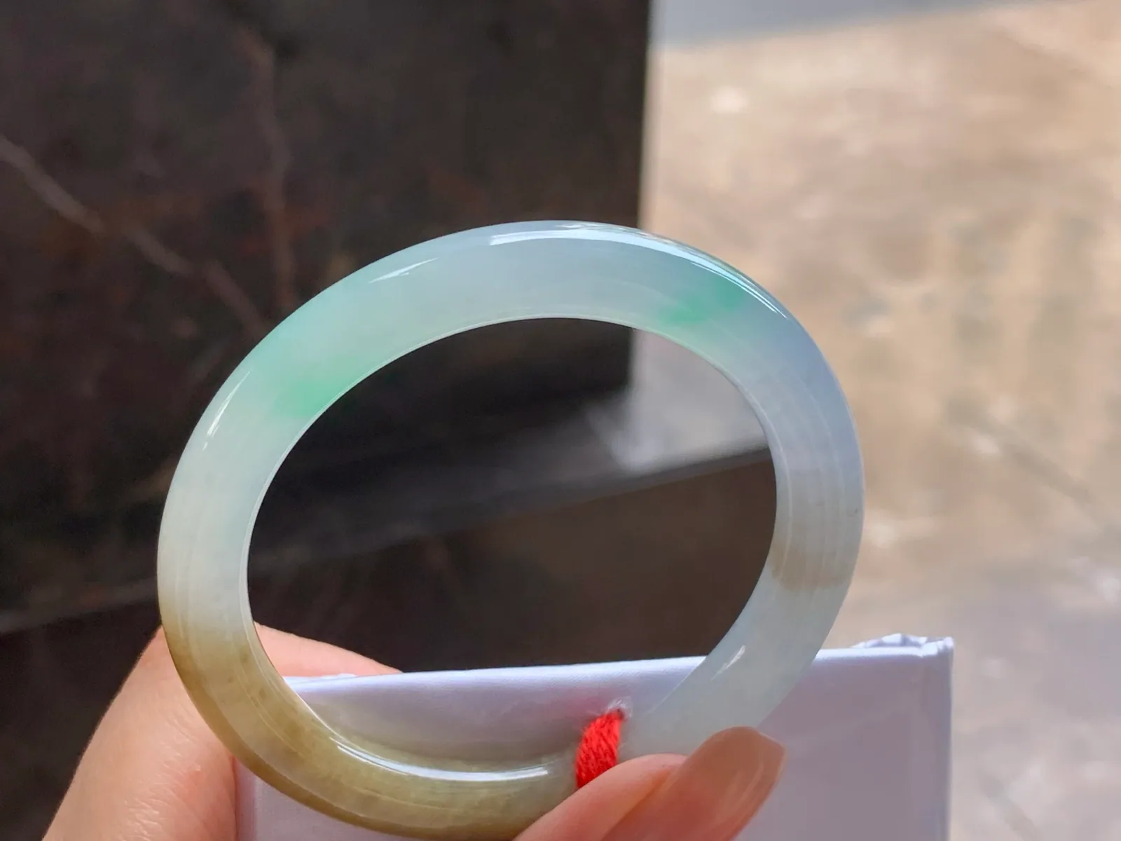 Type A Jadeite Round Bangle, Glutinous Yellow & Green, 51mm (5)