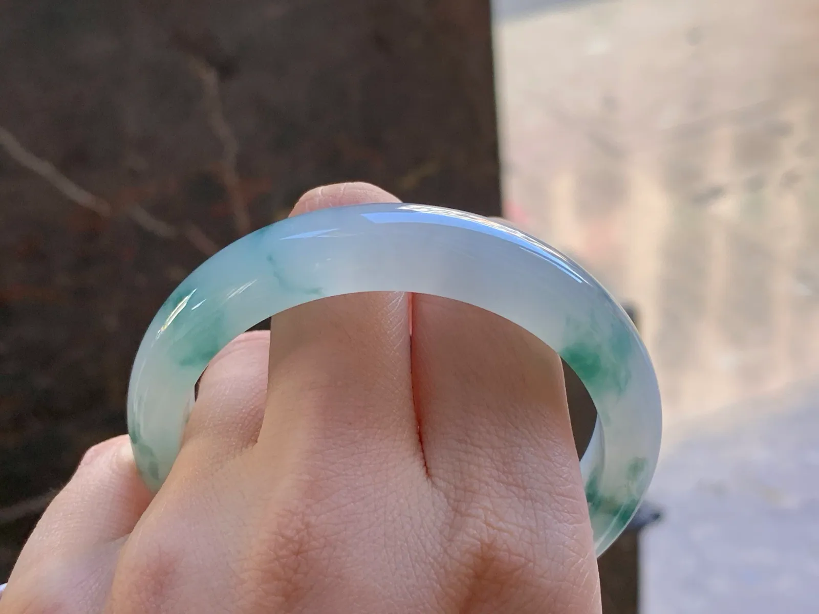 Natural Type A Jadeite Blue Floating Flower Bangle, 55.8mm (8)