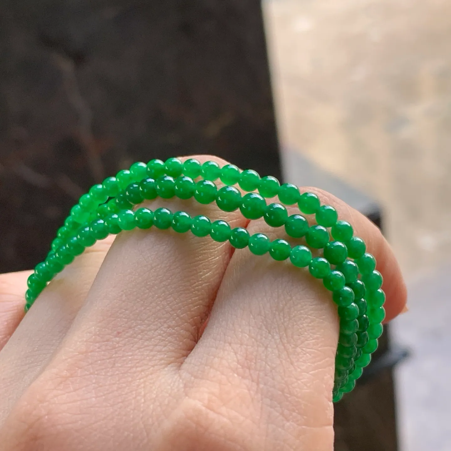 Type A Jadeite Bead Strand, Icy Full Bright Green, 154 Beads (10)