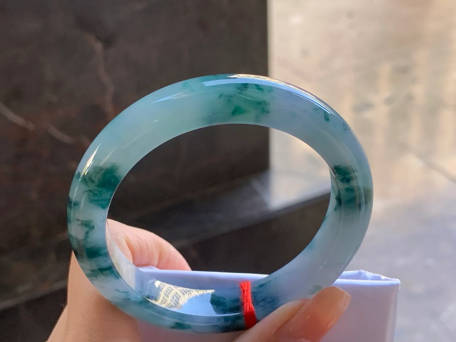 Type A Jadeite Flat Bangle, Floating Flower, 56.5mm (6)