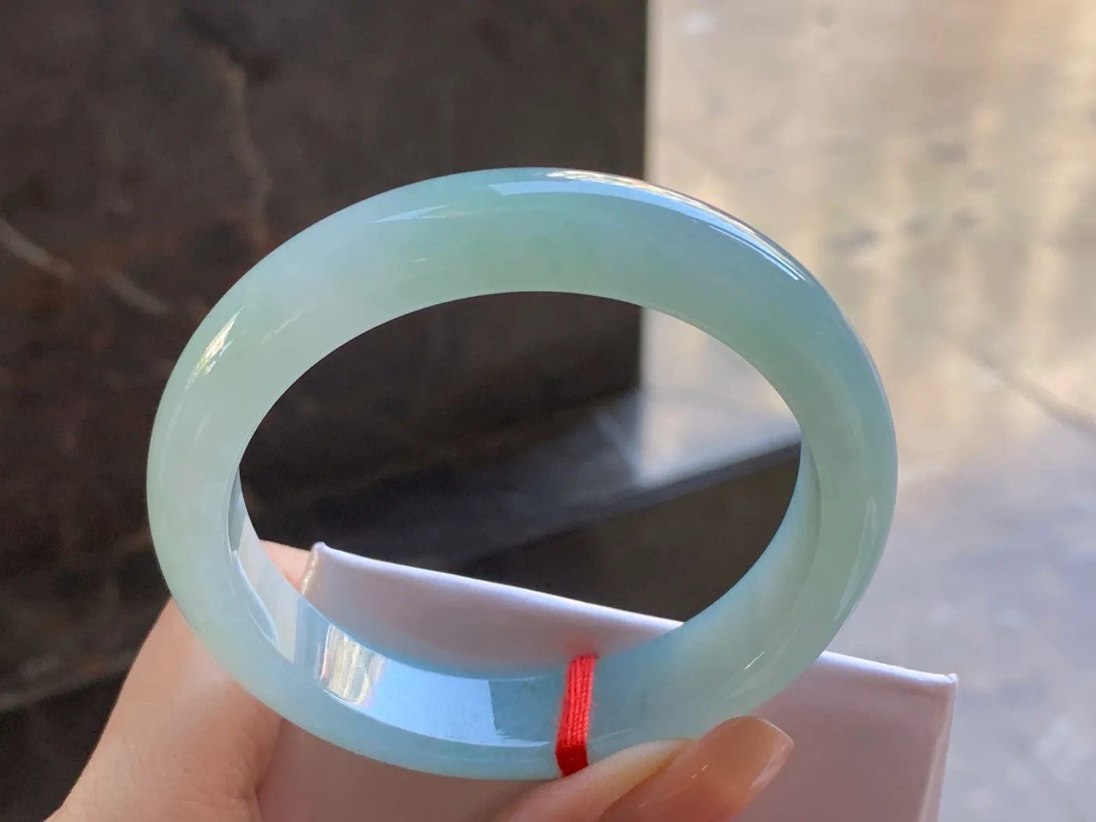 Type A Jadeite Flat Bangle, Glutinous Pale Blue-Green, 57mm (6)