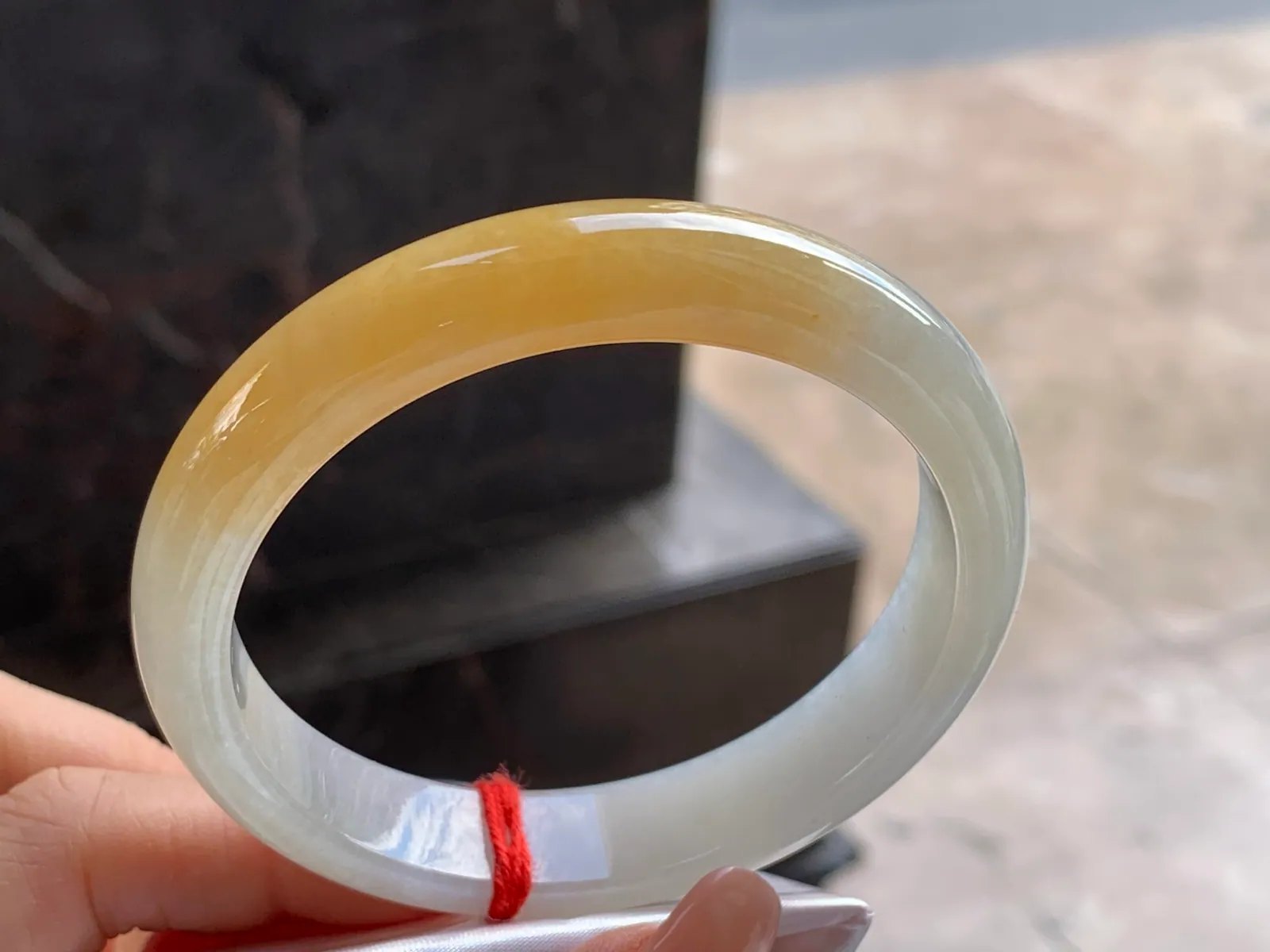 天然A货翡翠 糯冰种 黄翡 正装手镯 圈口59mm (3)