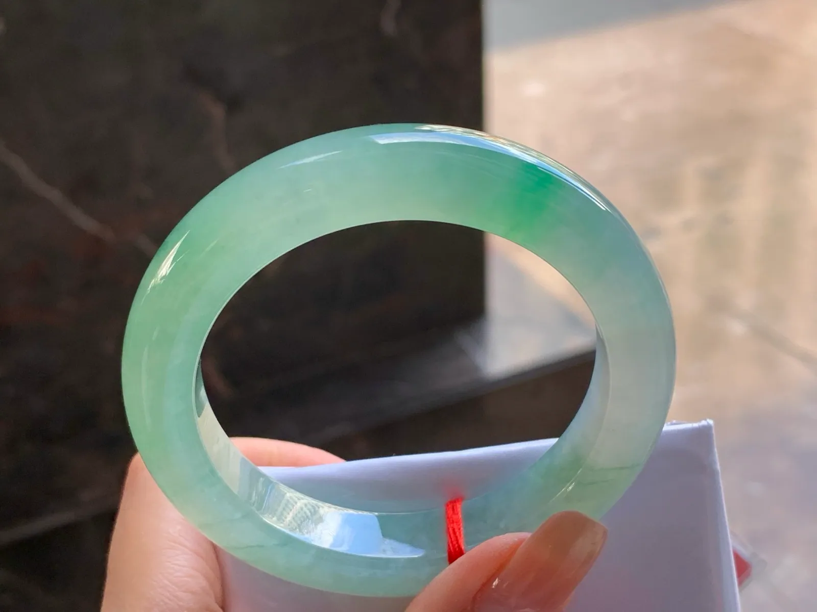 Natural Type A Jadeite Bangle, Icy Pale Blue-Green, 55.4mm (6)