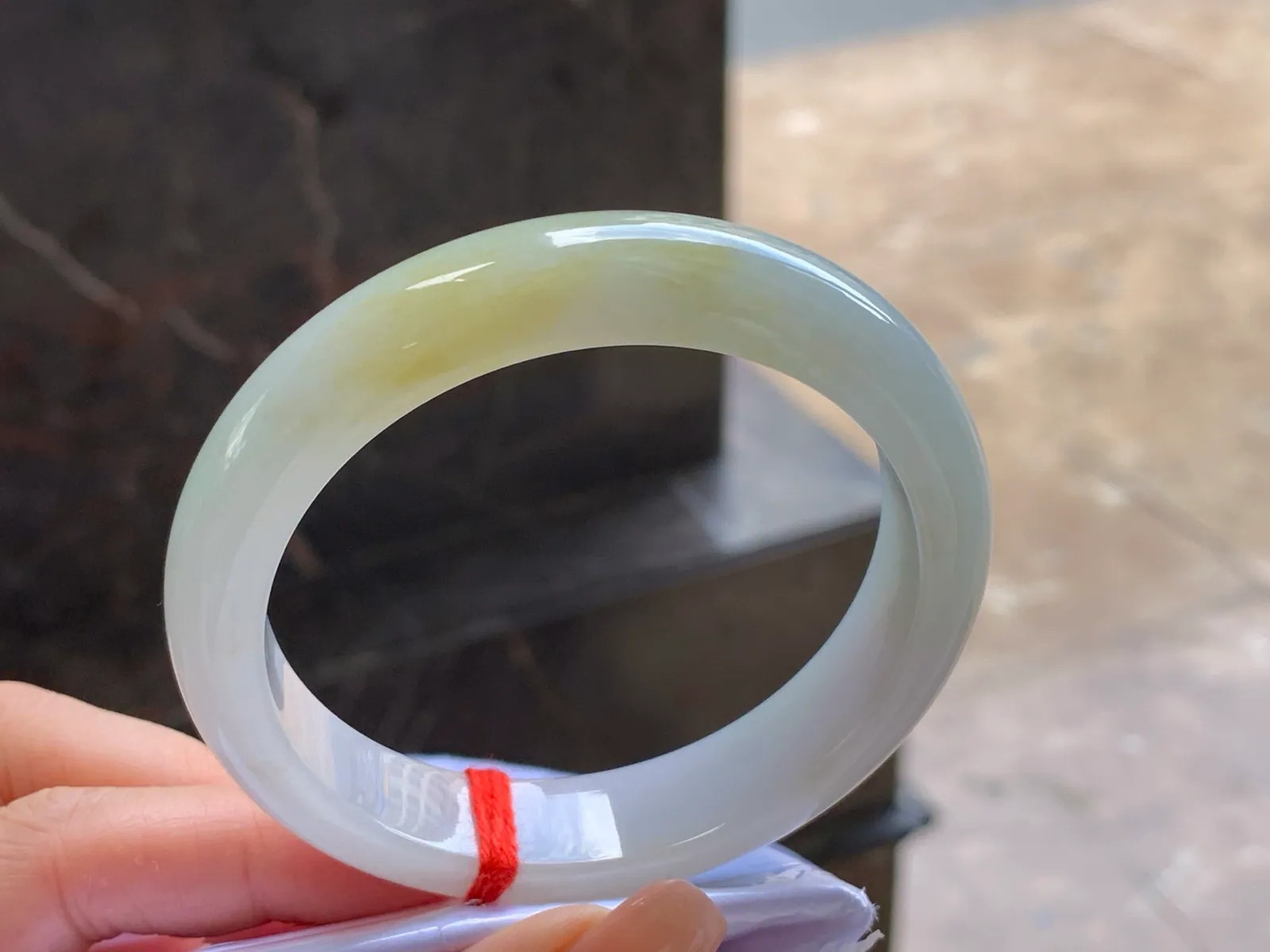 Type A Jadeite Bangle, White with Light Yellow, 57.5mm (3)