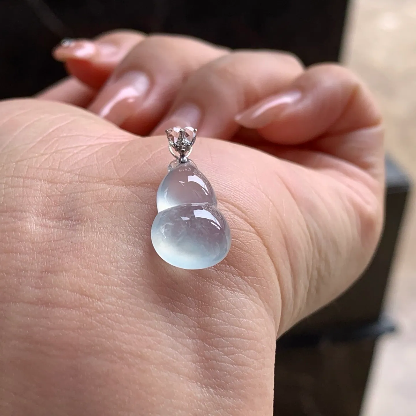Type A Jadeite Gourd Pendant, Icy Clear, Gold Bail, 16mm (4)