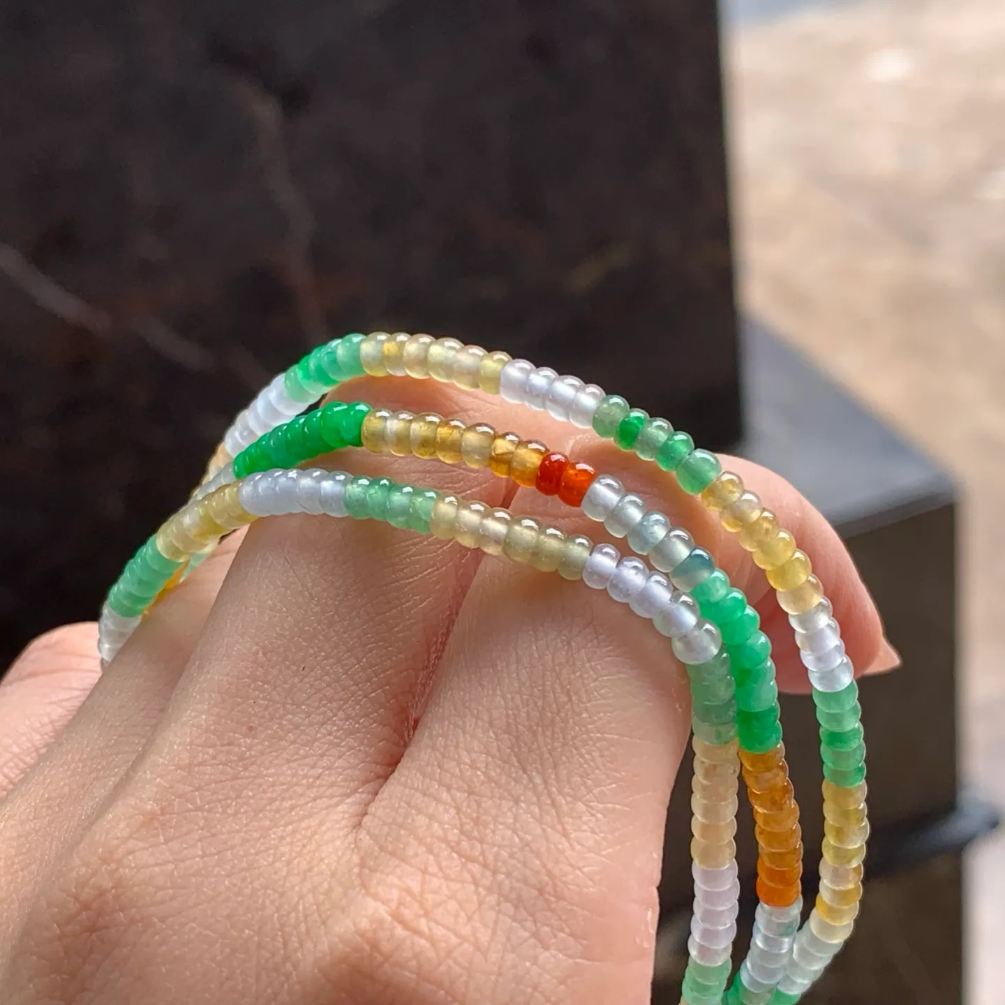 Type A Jadeite Abacus Bead Strand, Icy Three-Color, 3.4mm (9)