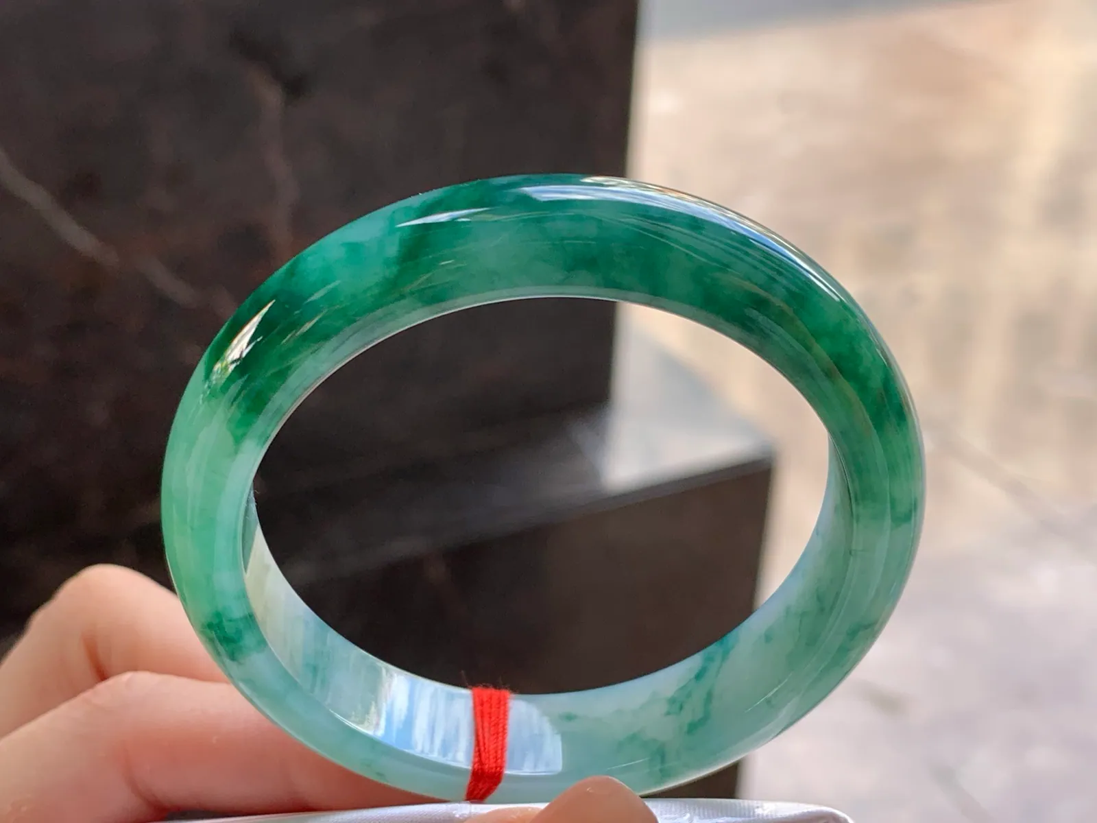 Type A Jadeite Flat Bangle, Deep Green Flower, 56.4mm (4)