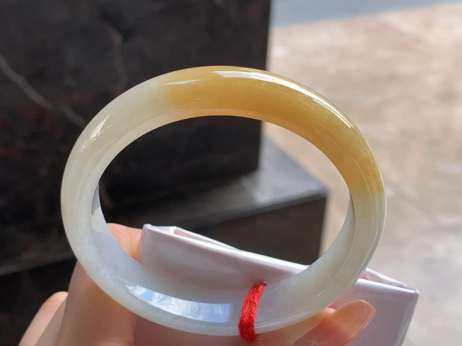 天然A货翡翠 糯冰种 黄翡 正装手镯 圈口59mm (7)