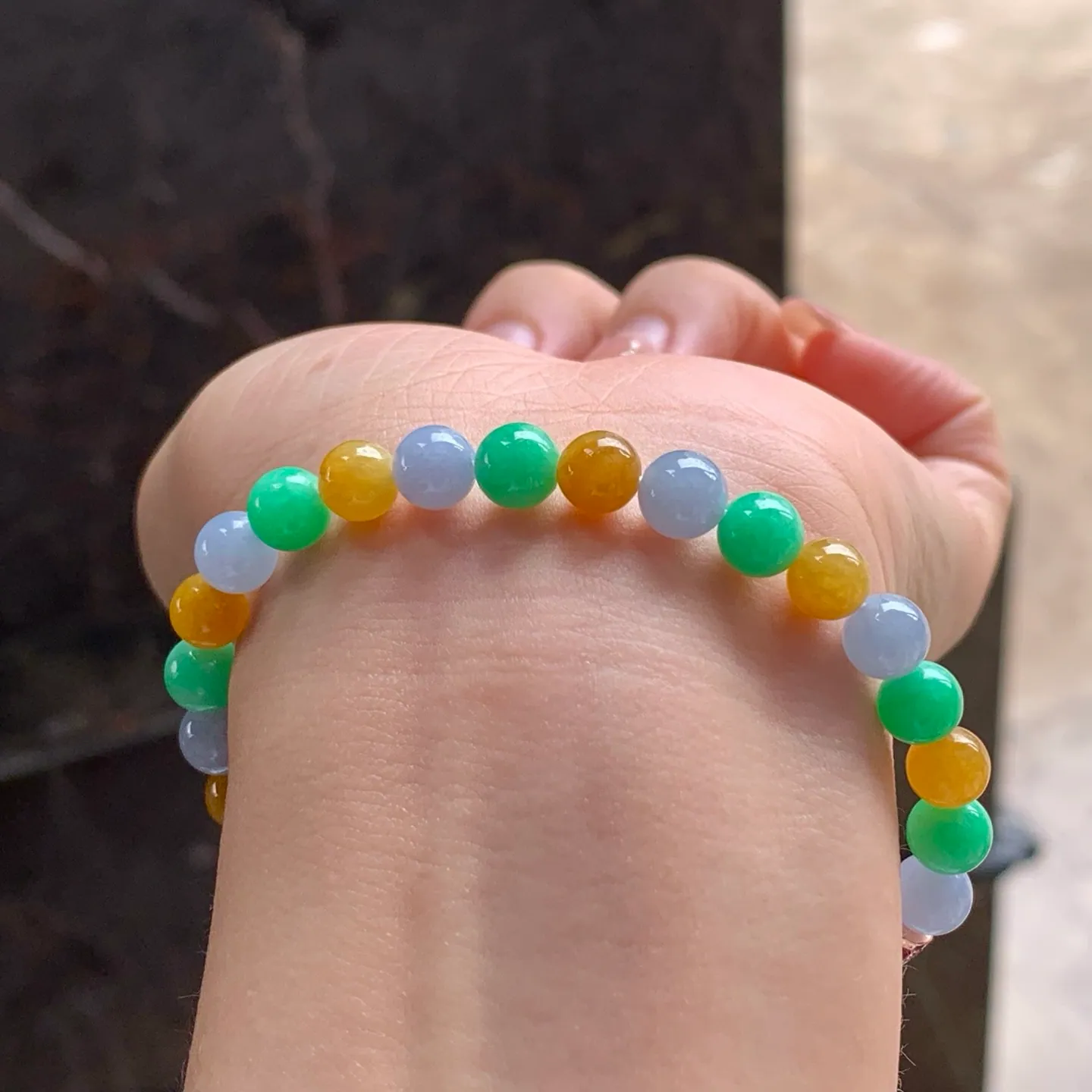 Type A Jadeite Bead Bracelet, Fu Lu Shou 3 Colors, 6.5mm (7)