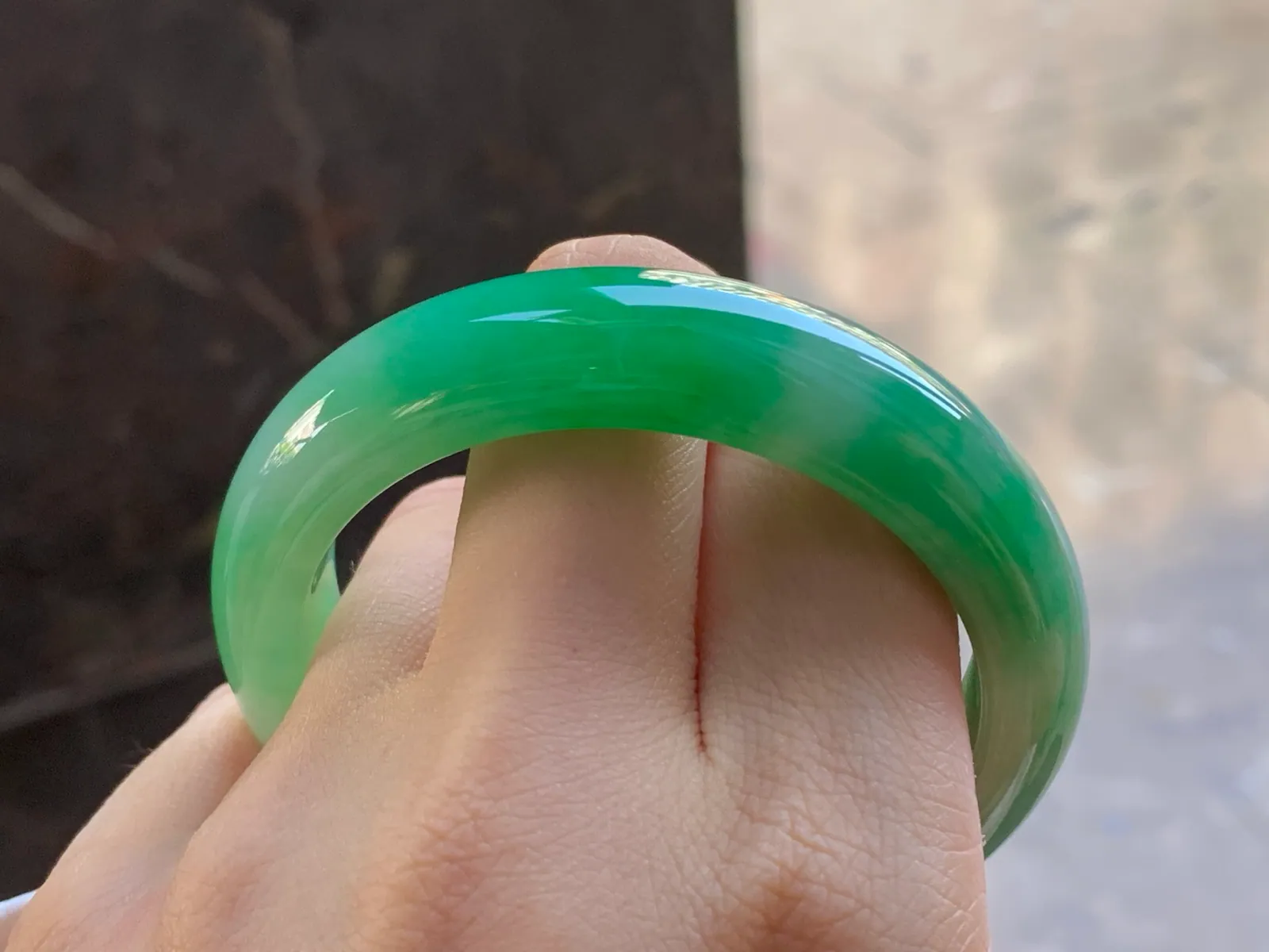 Type A Jadeite Flat Bangle, Bright Green, 52.2mm (10)