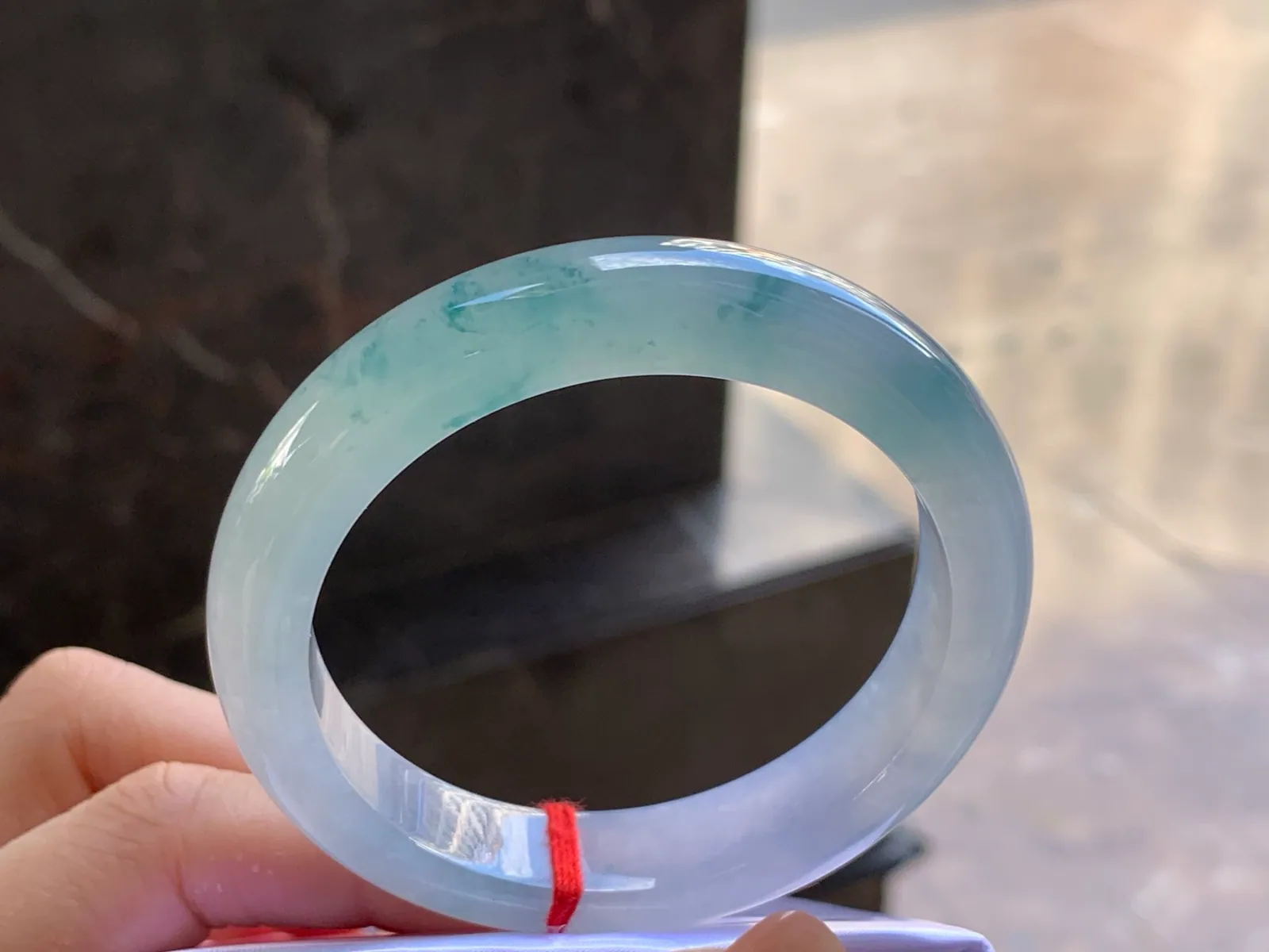 Natural Type A Jadeite Bangle, Icy Blue Floating, 53.4mm (3)