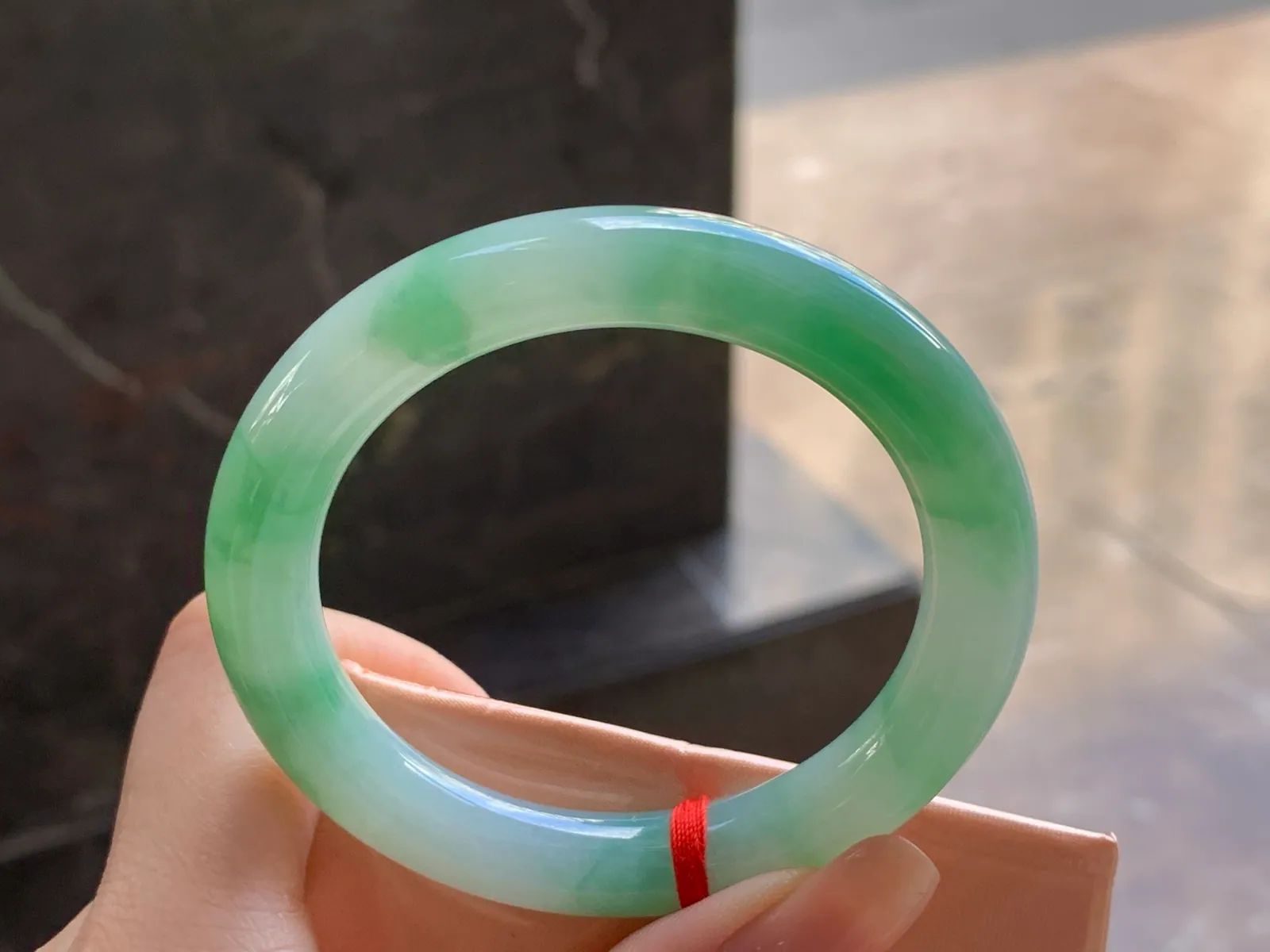 Natural Type A Jadeite Round Bangle, Green Floral, 52.3mm (5)