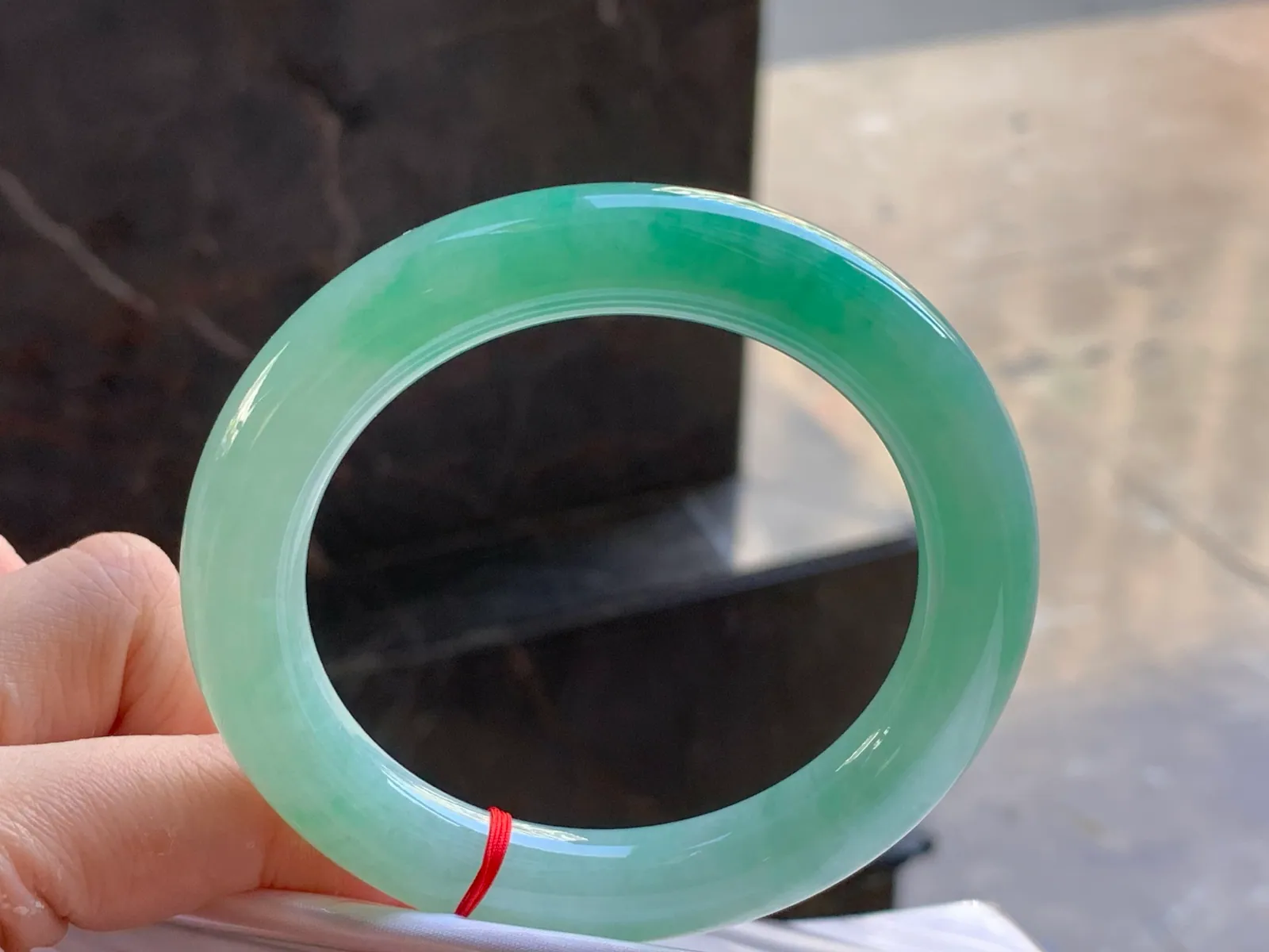 Type A Jadeite Round Bangle, Glutinous Bean Green, 57.4mm