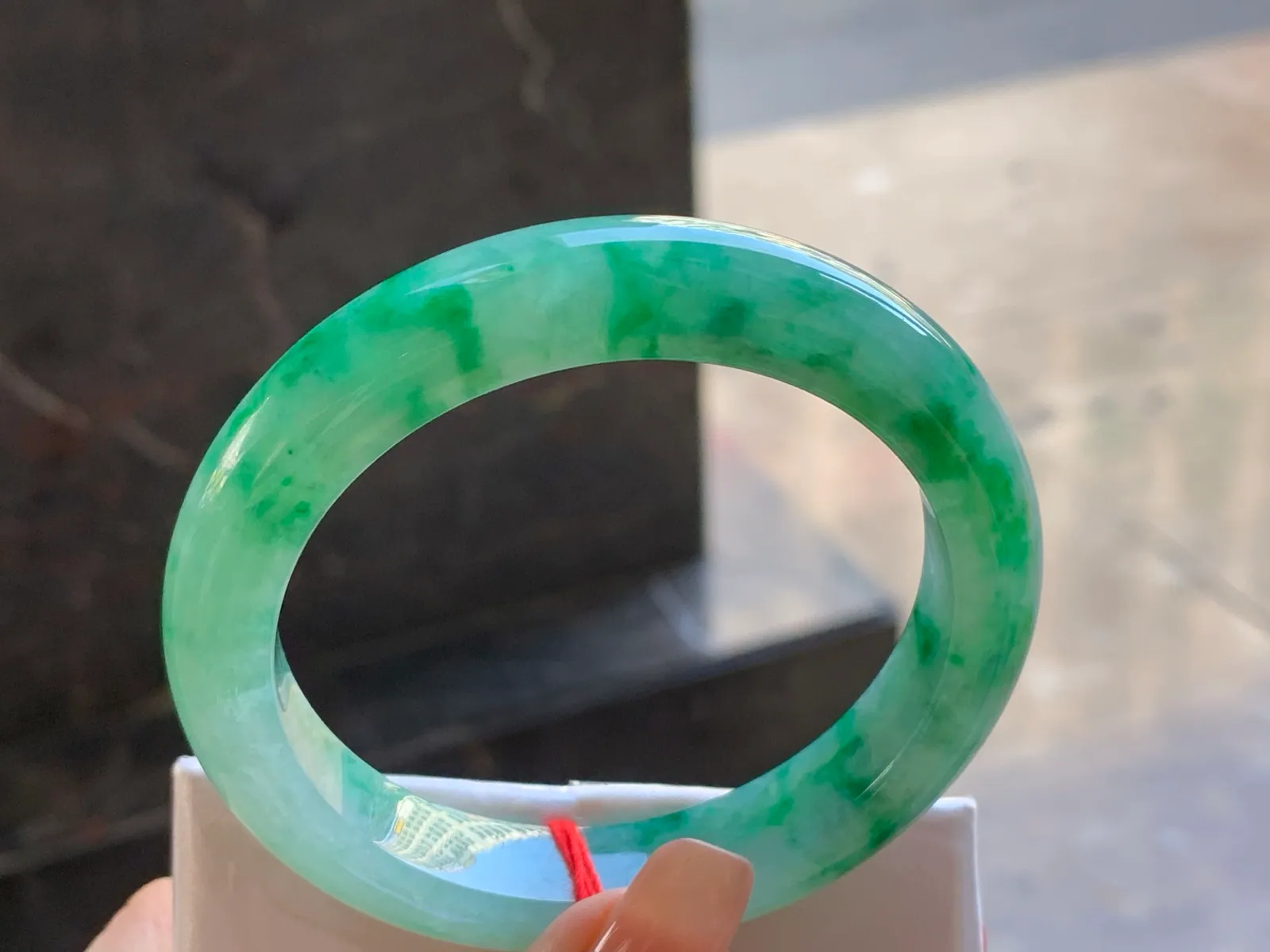 Type A Jadeite Flat Bangle, Floating Flower, 57.2mm (6)