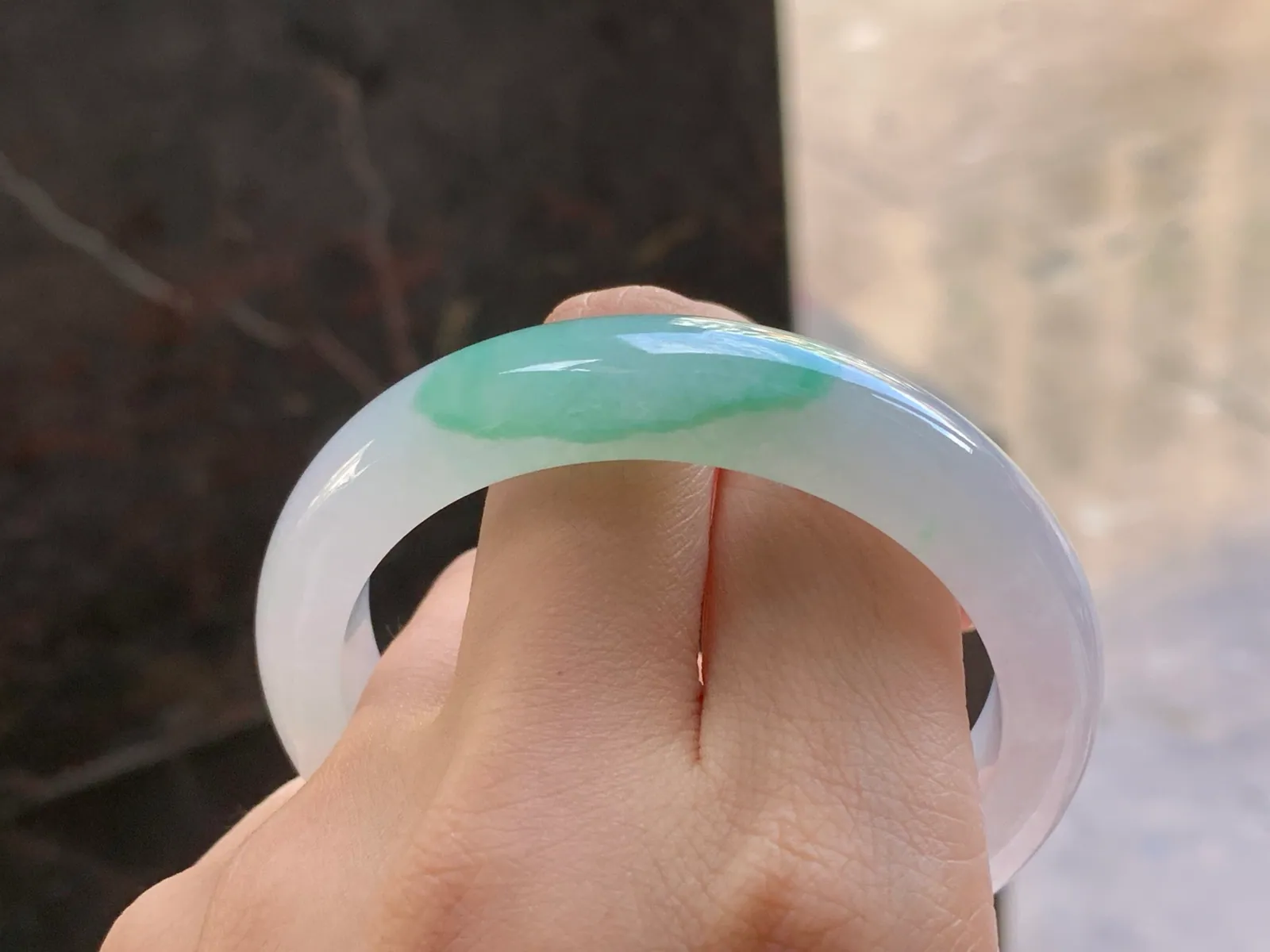 Type A Jadeite Flat Bangle, White & Green, 52.5mm (10)