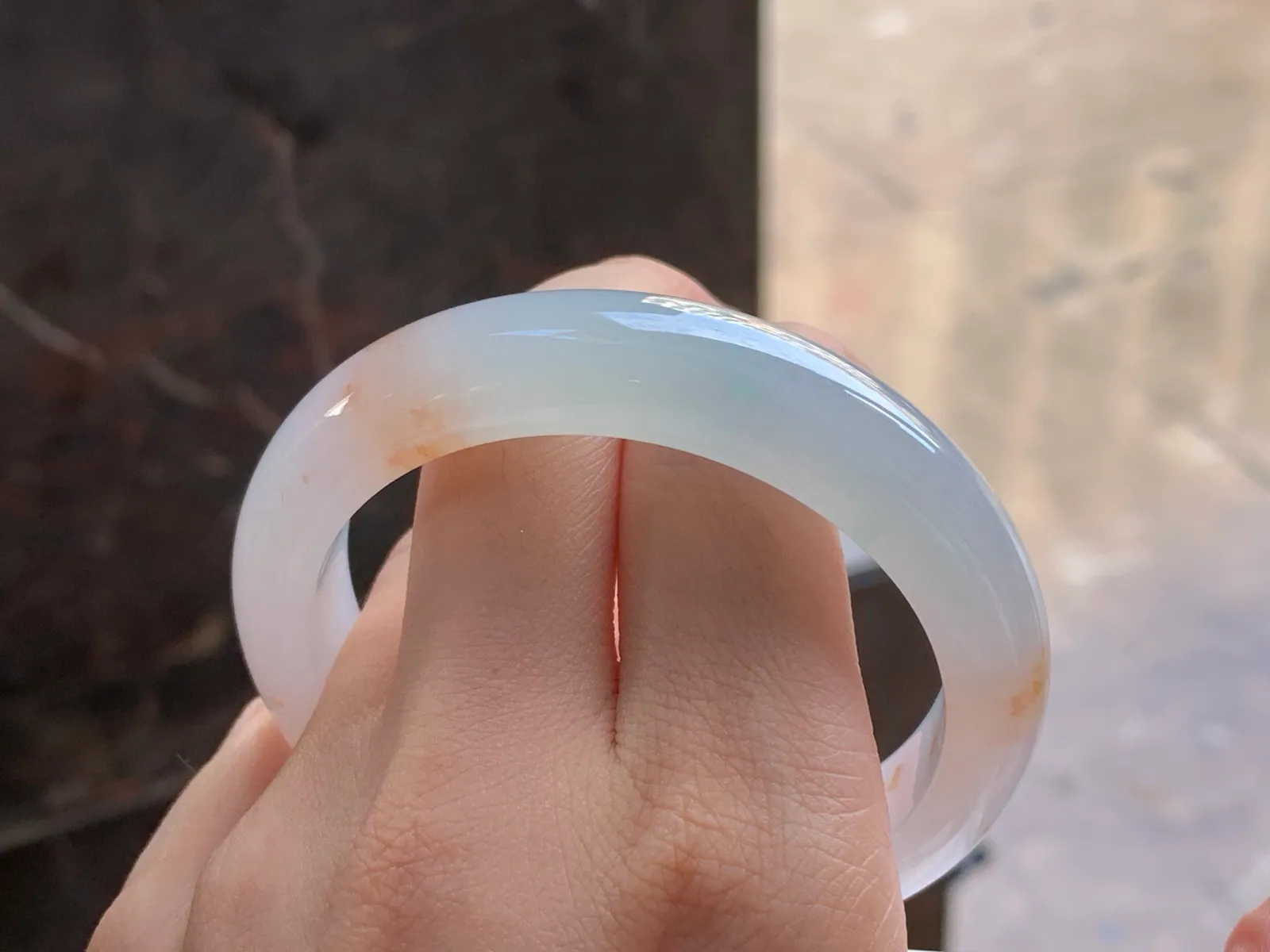 Natural Type A Jadeite Bangle, White with Light Yellow, 56mm (9)