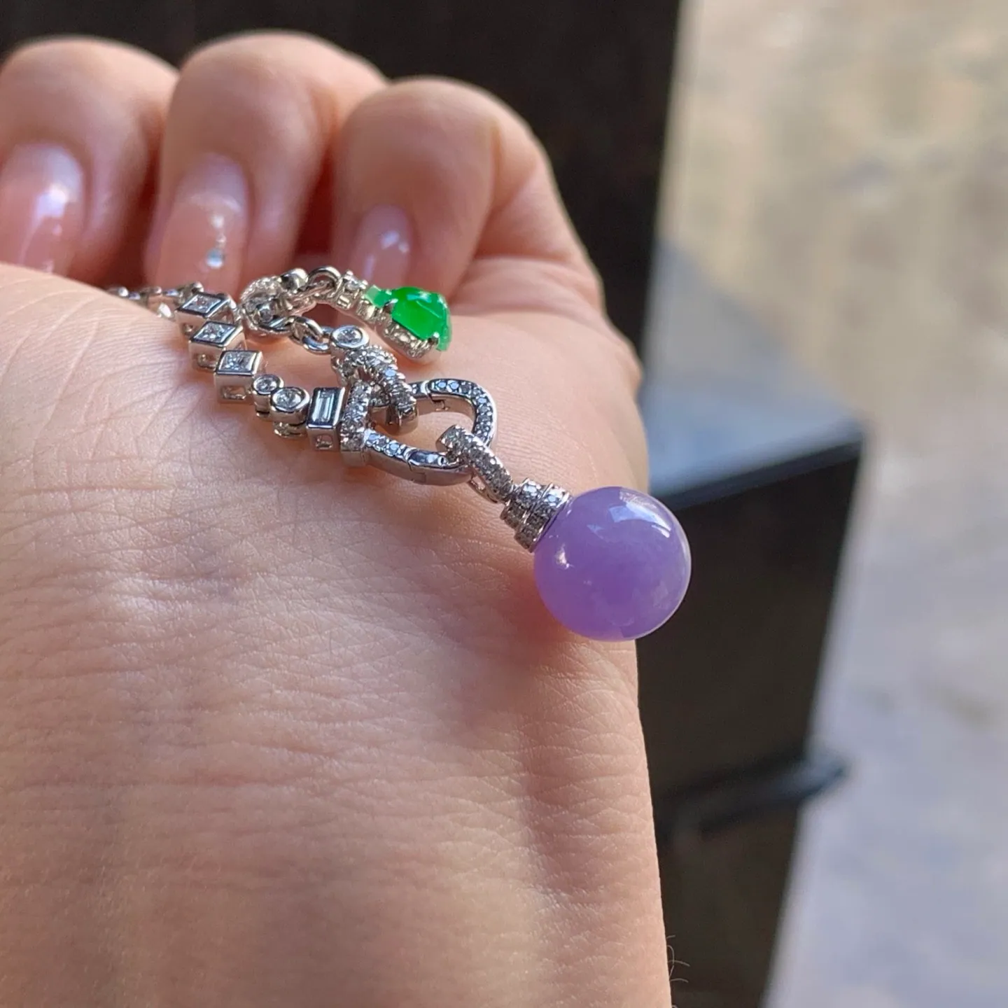 Type A Jadeite Lavender Bead Necklace, 18K White Gold (4)