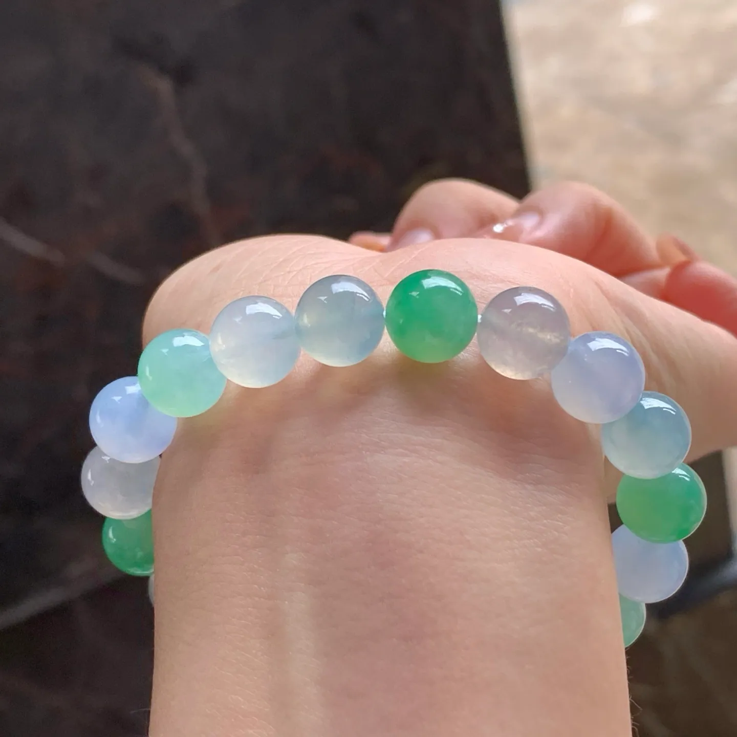 Type A Jadeite Bead Bracelet, Icy Multicolor, 10.1mm (7)