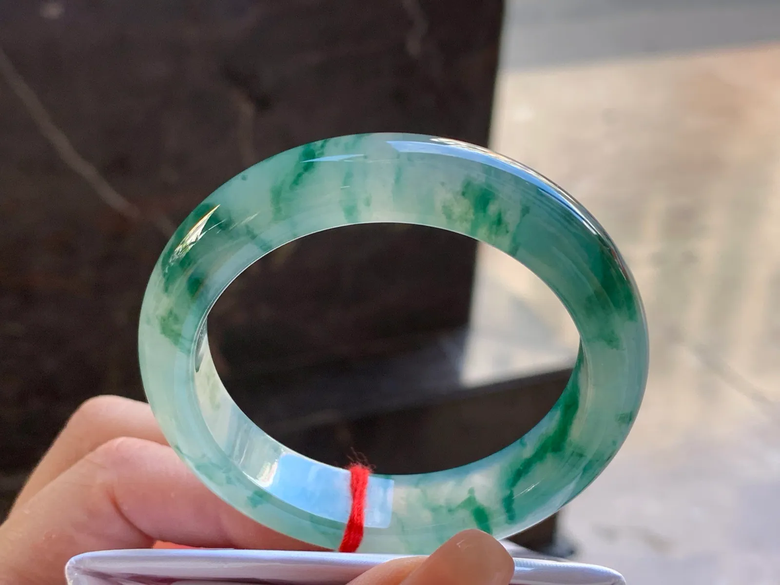 Natural Type A Jadeite Floating Flower Bangle, Icy, 51.6mm (4)