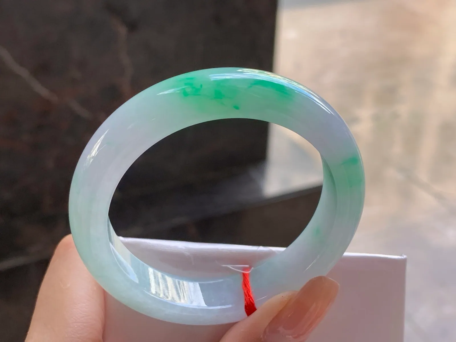 Type A Jadeite Flat Bangle, Glutinous White & Green, 51.4mm (5)