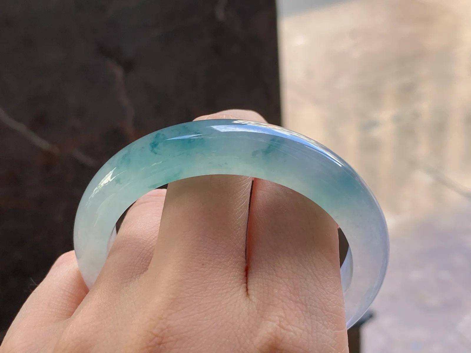 Natural Type A Jadeite Bangle, Icy Blue Floating, 53.4mm (8)