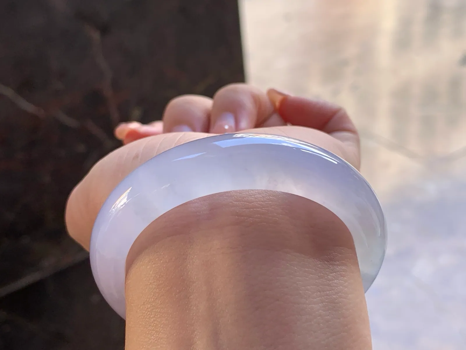 天然A货翡翠 冰种 淡春 正装手镯 圈口52.4mm (9)