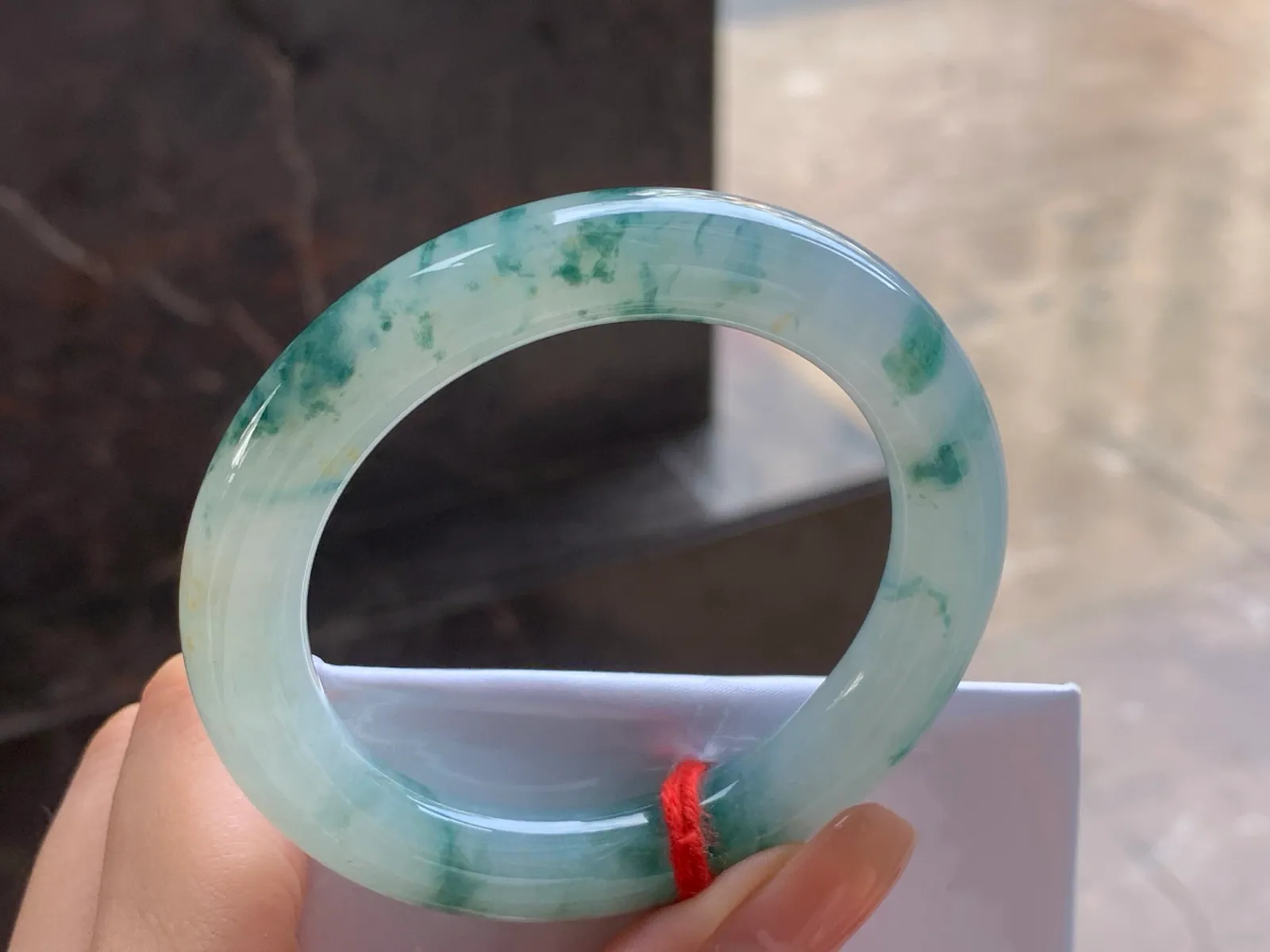 Type A Jadeite Round Bangle, Floating Flower, 53mm (5)