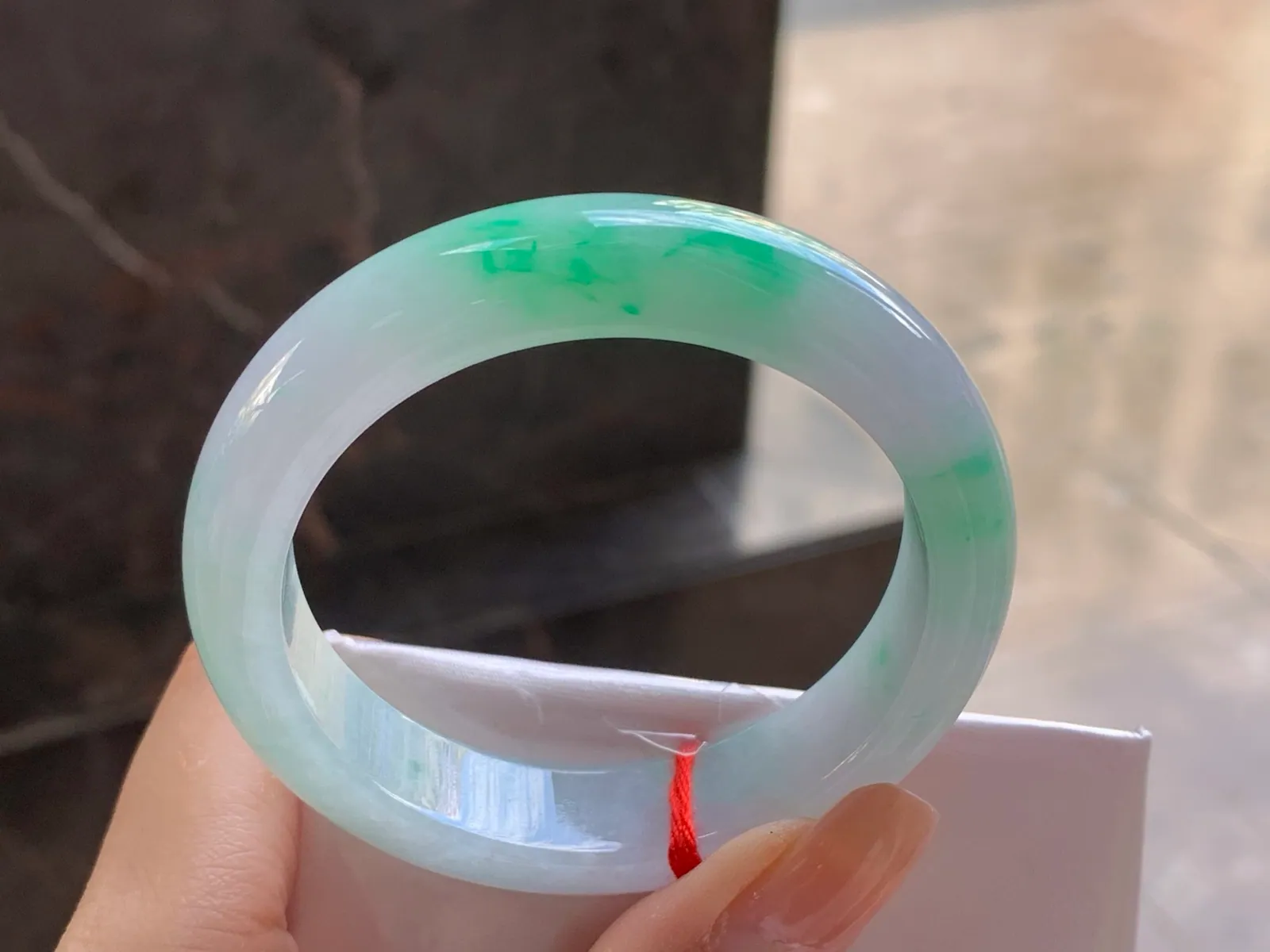 Type A Jadeite Flat Bangle, Glutinous White & Green, 51.4mm (6)