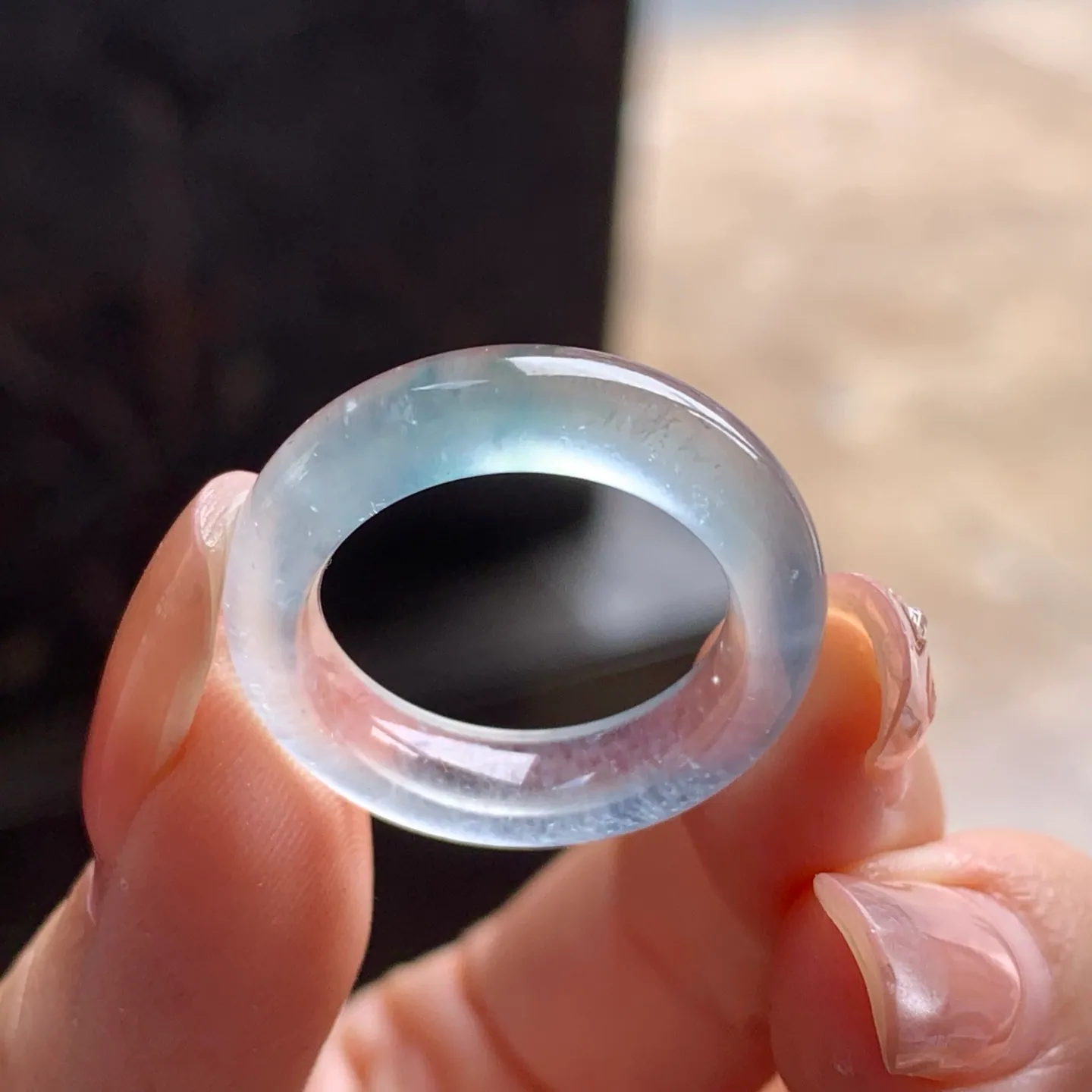 Natural Type A Glassy Jadeite Band Ring, Colorless, 17.1mm (4)