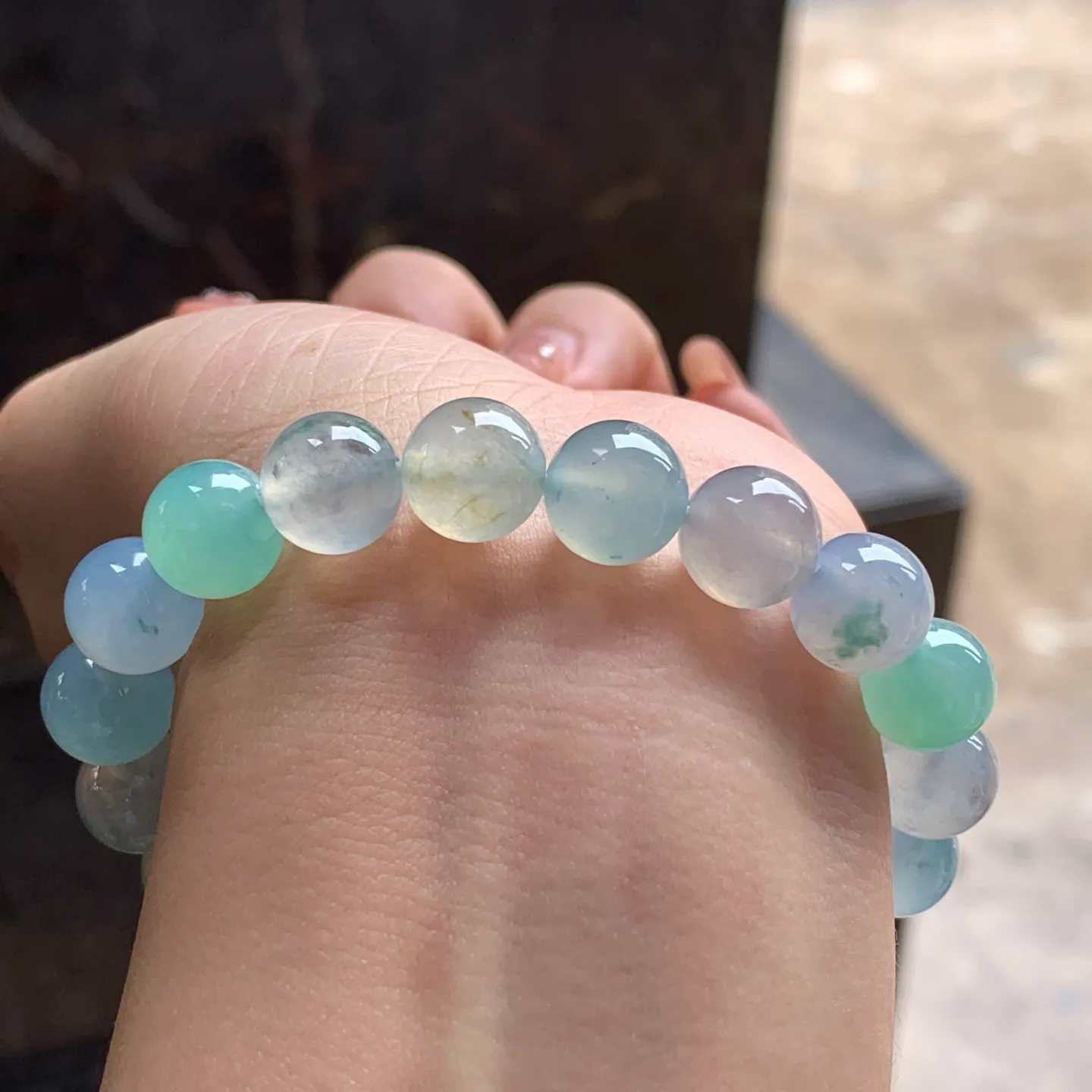 Type A Jadeite Bead Bracelet, Icy Multicolor, 9.9mm (4)