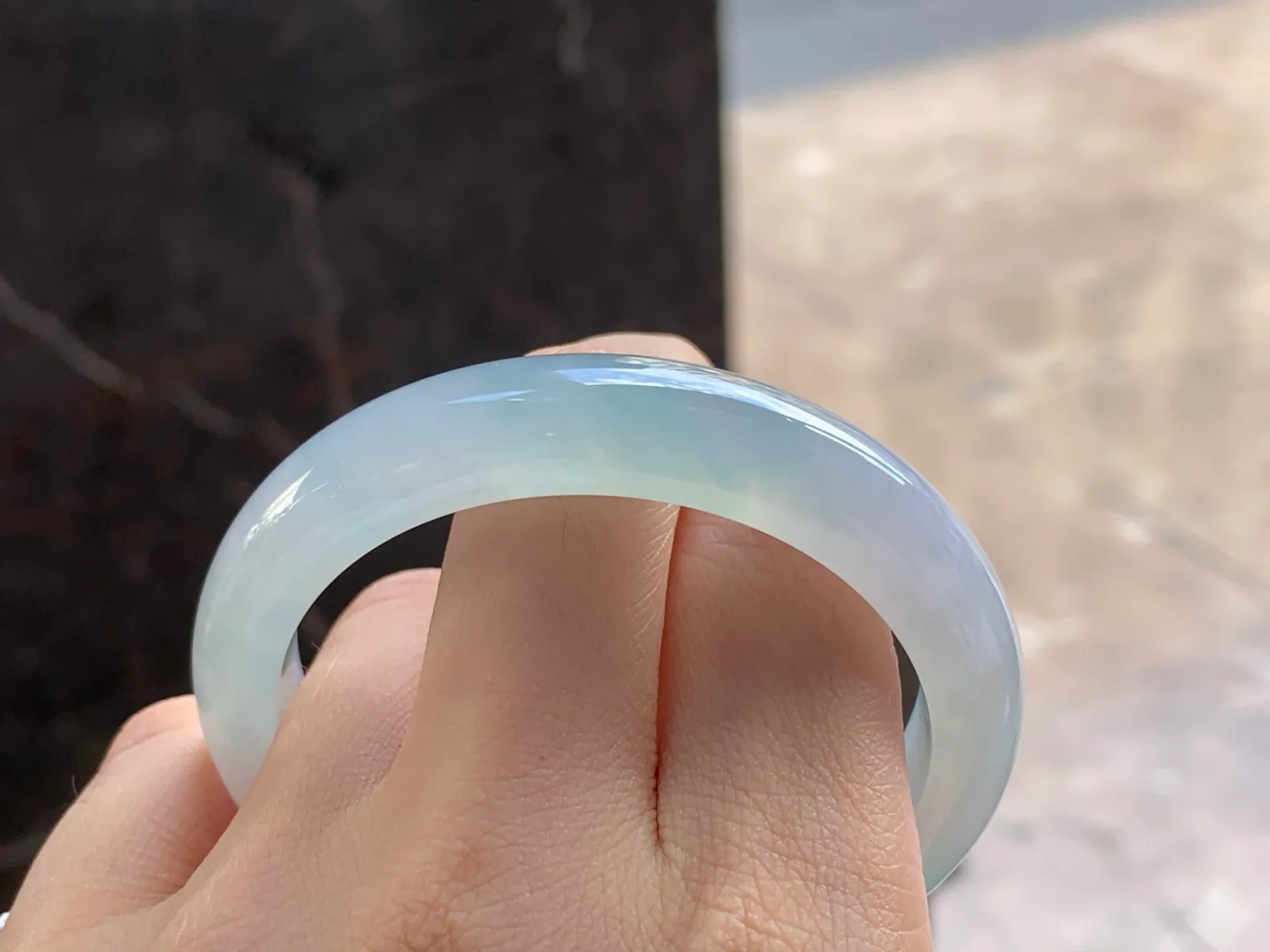 天然A货翡翠 糯冰种 淡晴水 正装手镯 圈口52.7mm (8)