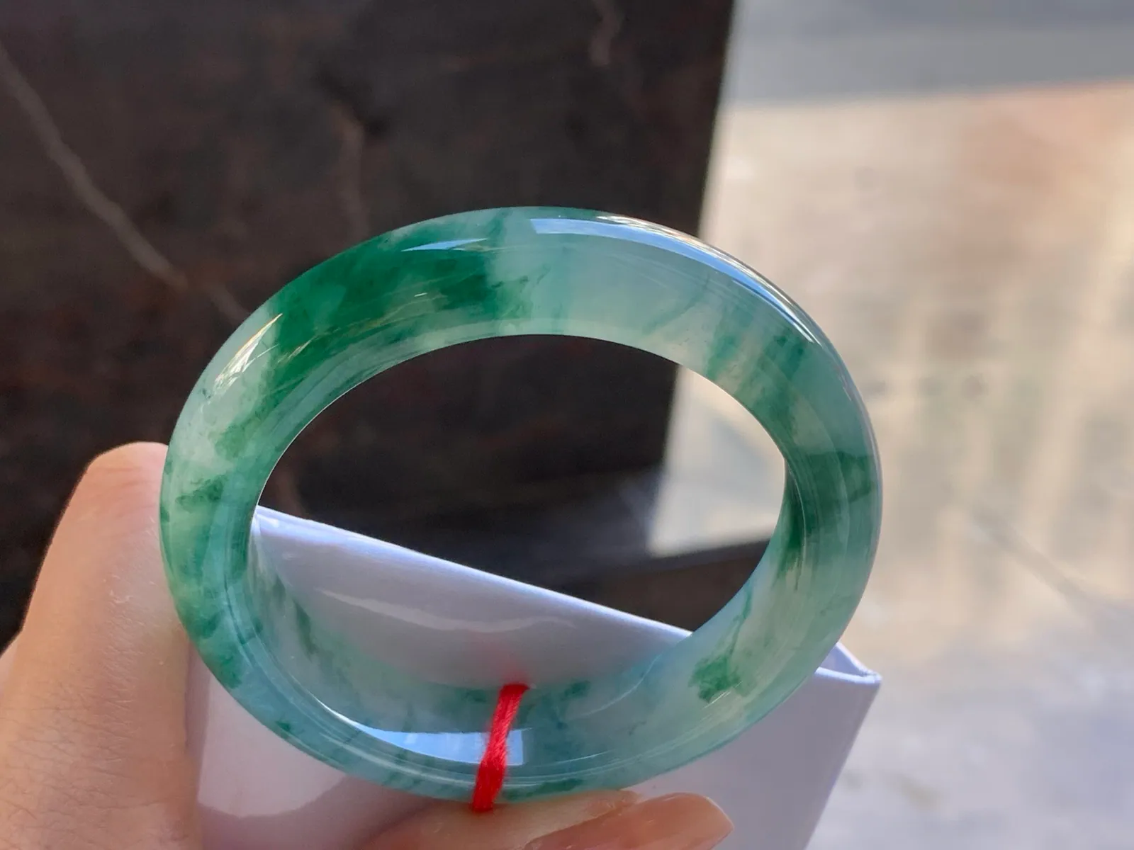 Natural Type A Jadeite Floating Flower Bangle, Icy, 51.6mm (5)