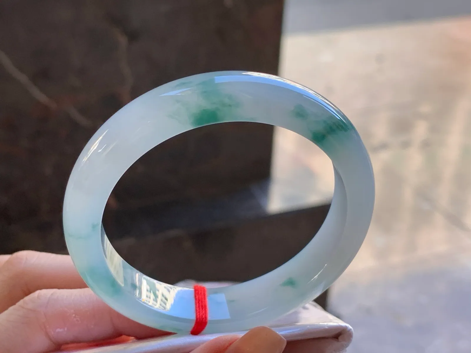 Natural Type A Jadeite Blue Floating Flower Bangle, 55.8mm (3)