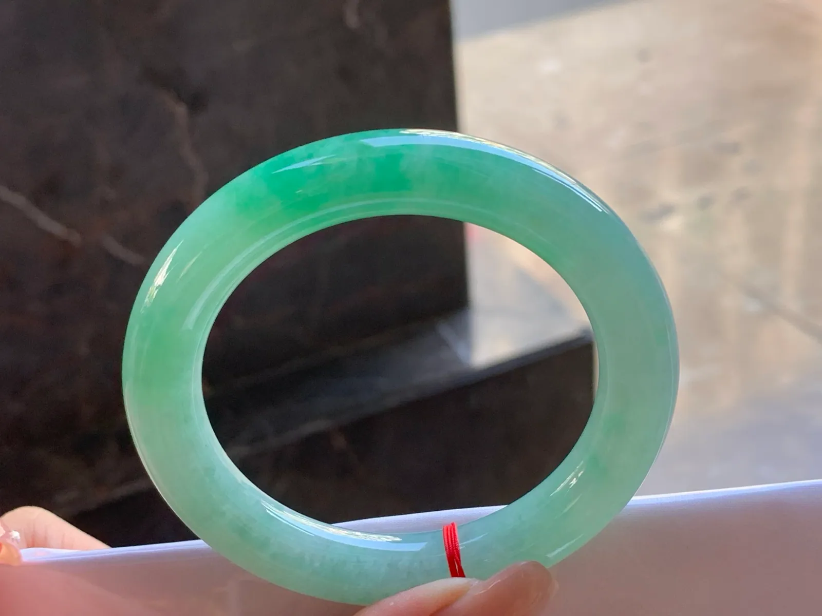 Type A Jadeite Round Bangle, Glutinous Bean Green, 57.4mm (7)