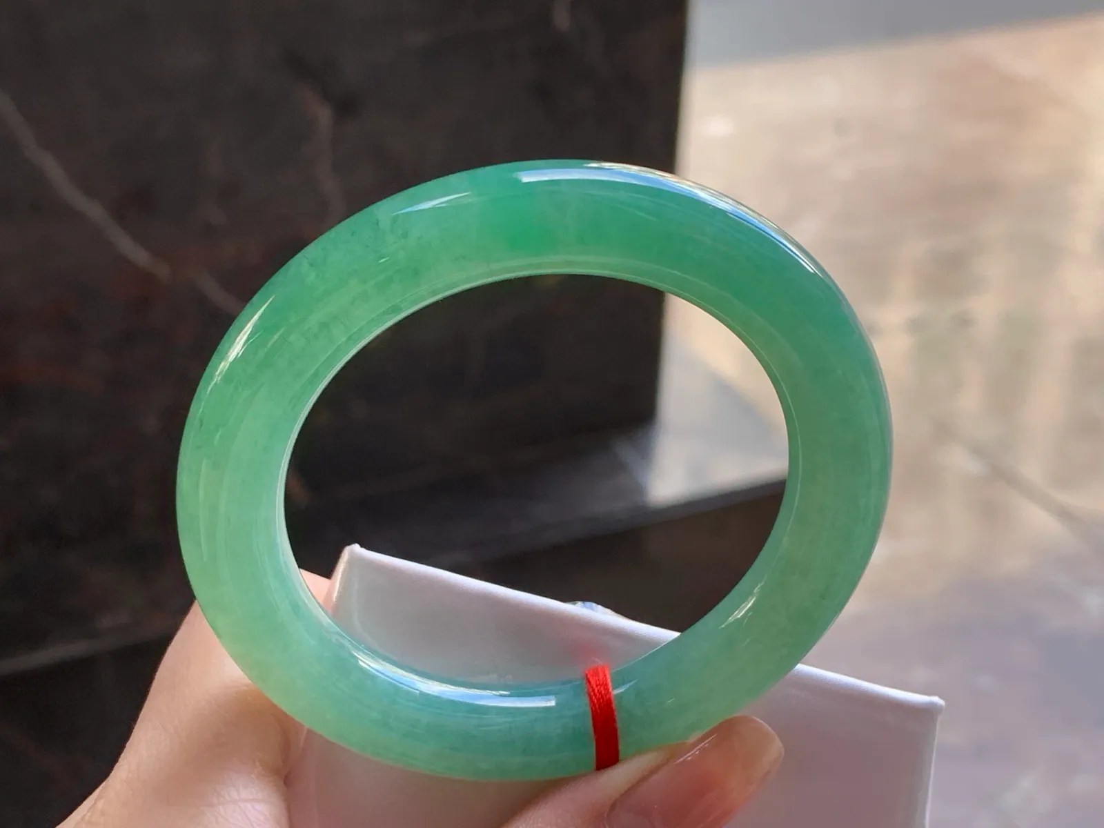 Natural Type A Jadeite Round Bangle, Icy Light Green, 55mm (5)