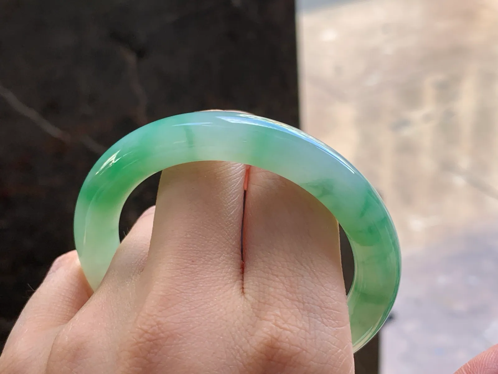 Natural Type A Jadeite Round Bangle, Green Floral, 52.3mm (9)