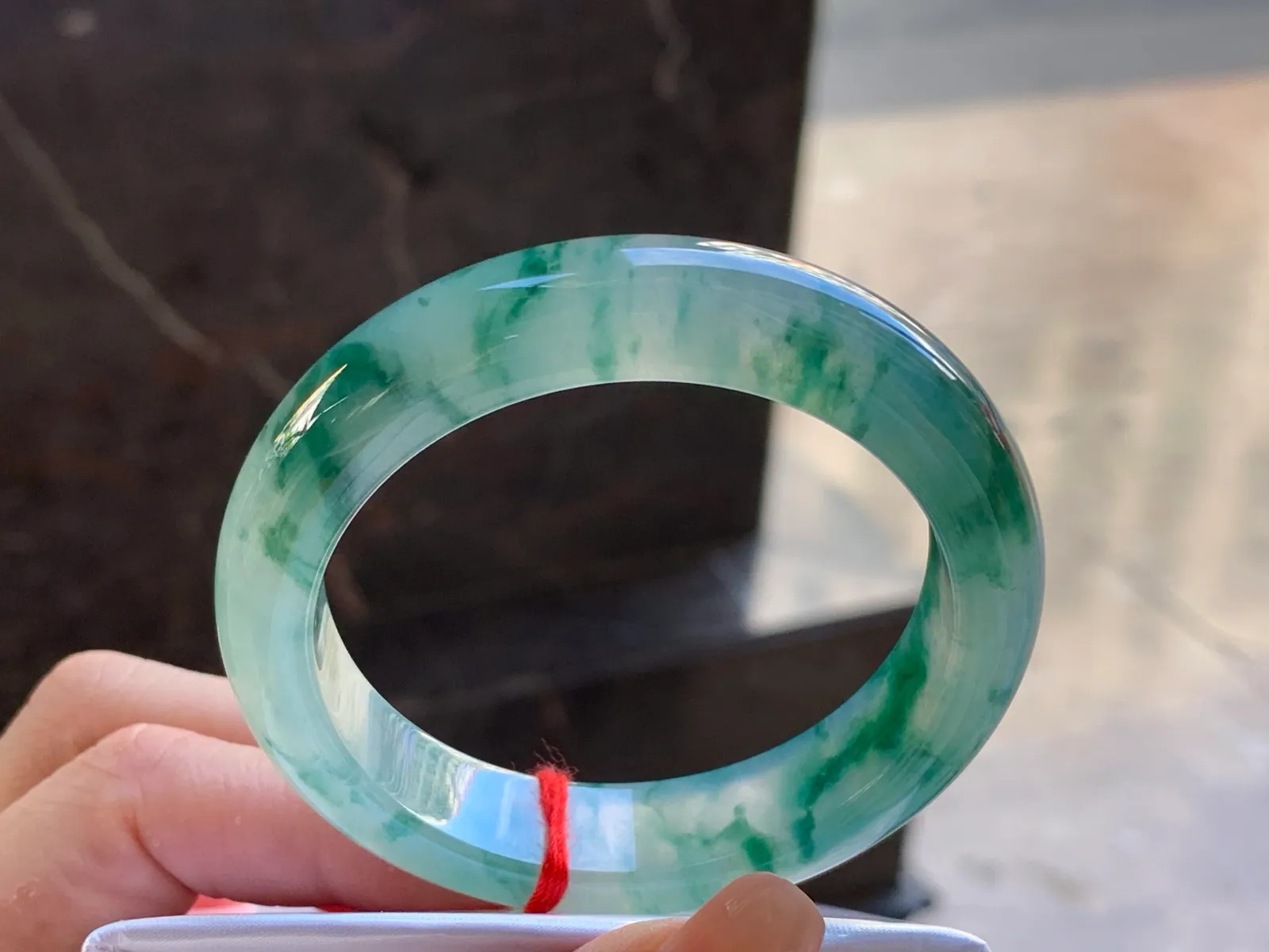 Natural Type A Jadeite Floating Flower Bangle, Icy, 51.6mm