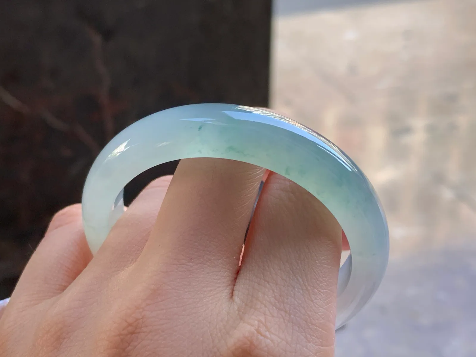 Type A Jadeite Flat Bangle, Icy Green Flower, 52.3mm (10)