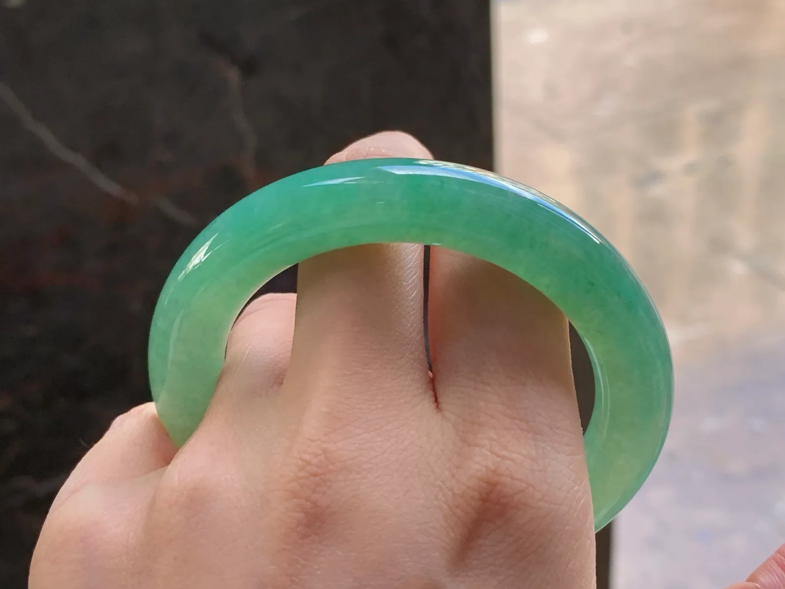 Natural Type A Jadeite Round Bangle, Icy Light Green, 55mm (10)