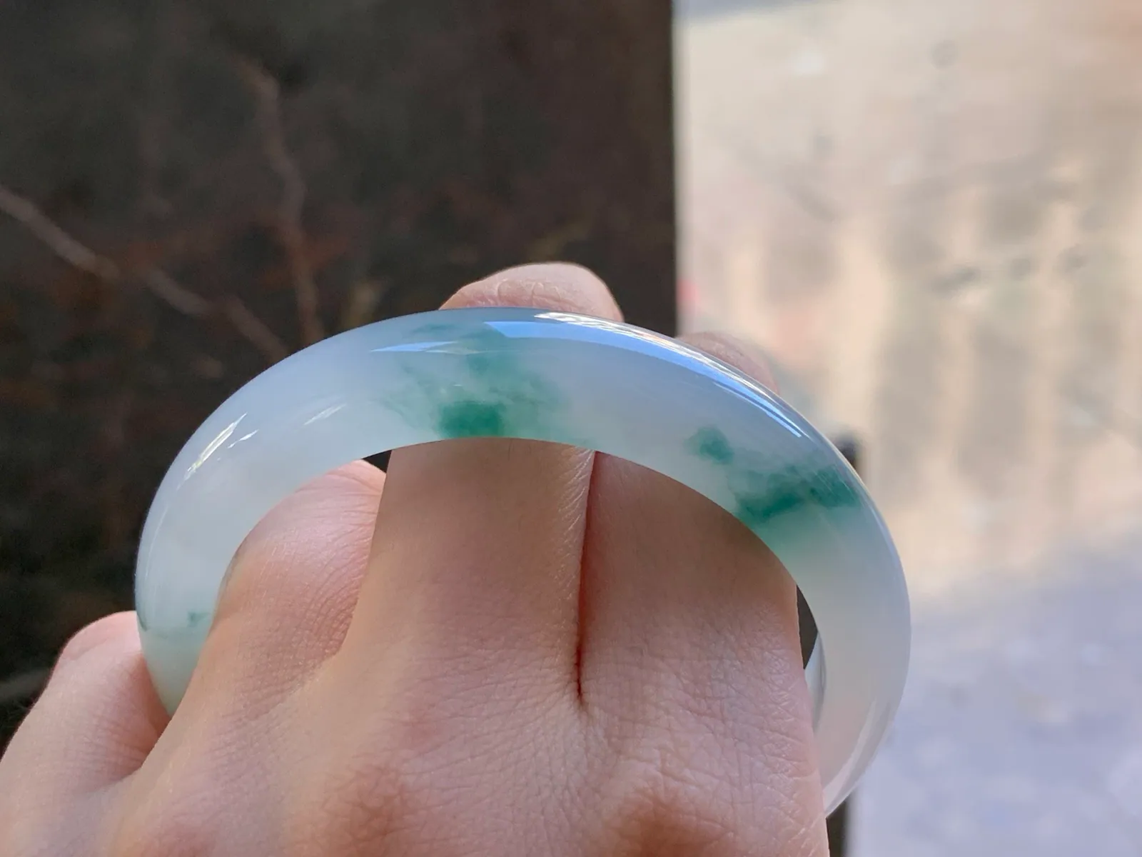 Natural Type A Jadeite Blue Floating Flower Bangle, 55.8mm (9)