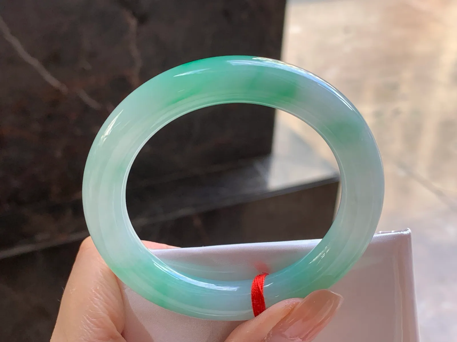 Type A Jadeite Round Bangle, White & Green, 52.8mm (7)