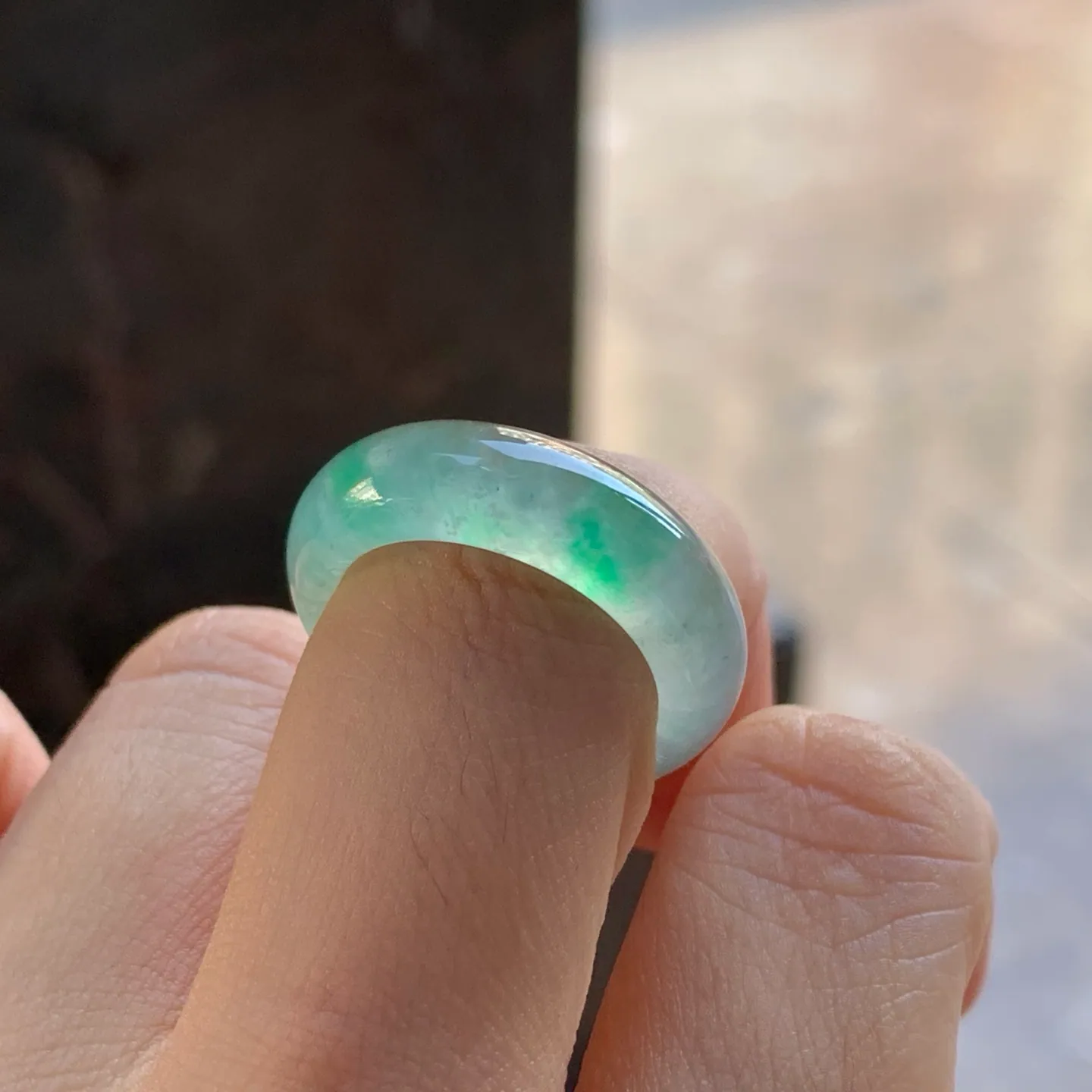 Type A Jadeite Band Ring, Icy Green Flower, 17.7mm (6)