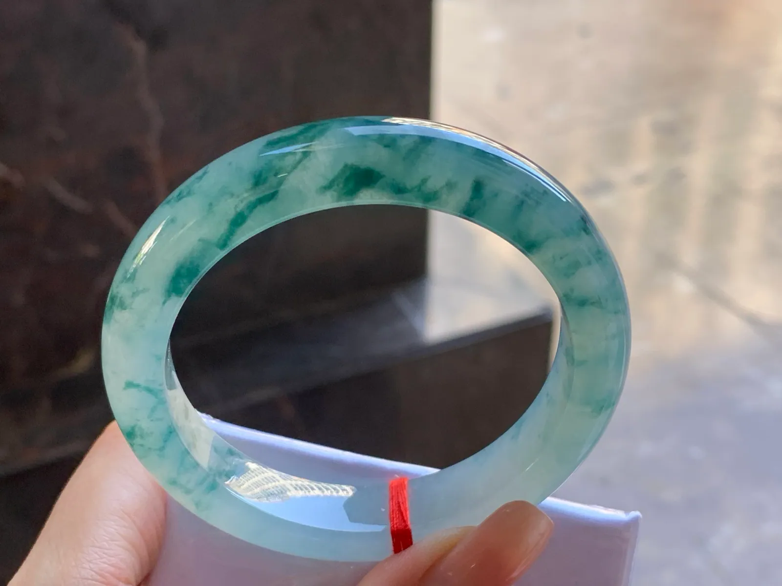 Type A Jadeite Flat Bangle, Icy Dense Blue Flower, 56.9mm (6)