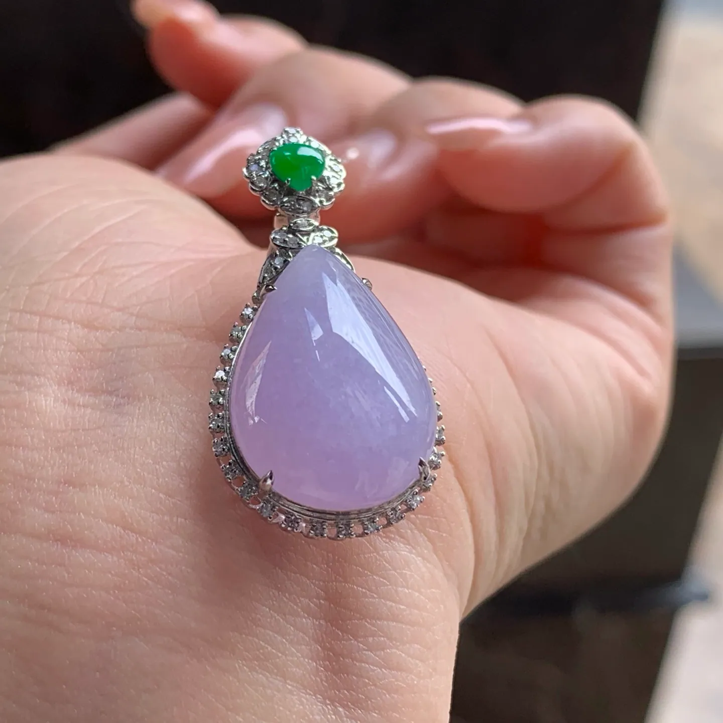Type A Jadeite Teardrop Pendant, Lavender, Gold Set (4)