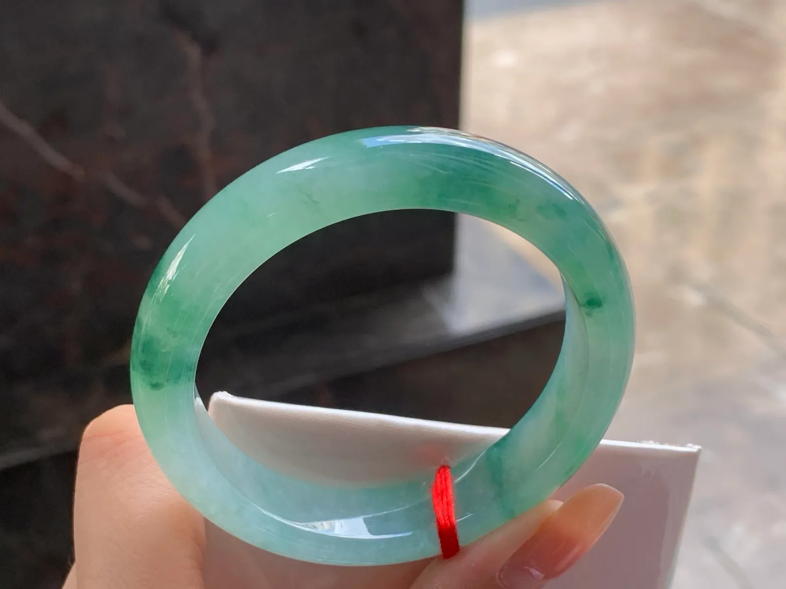 Type A Jadeite Bangle, Icy, Green Floating Flowers, 54mm (5)