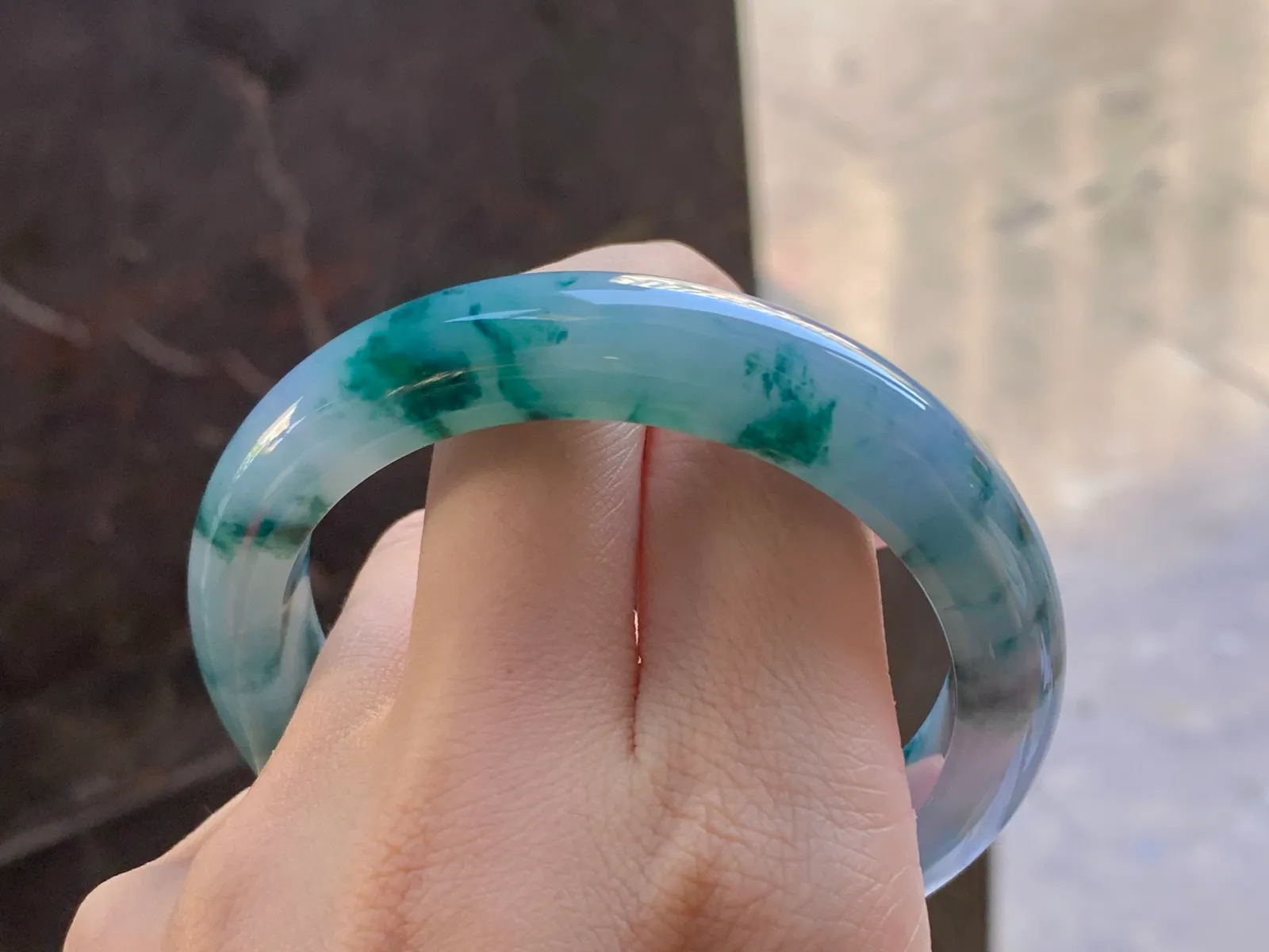 Type A Jadeite Flat Bangle, Floating Flower, 56.5mm (10)