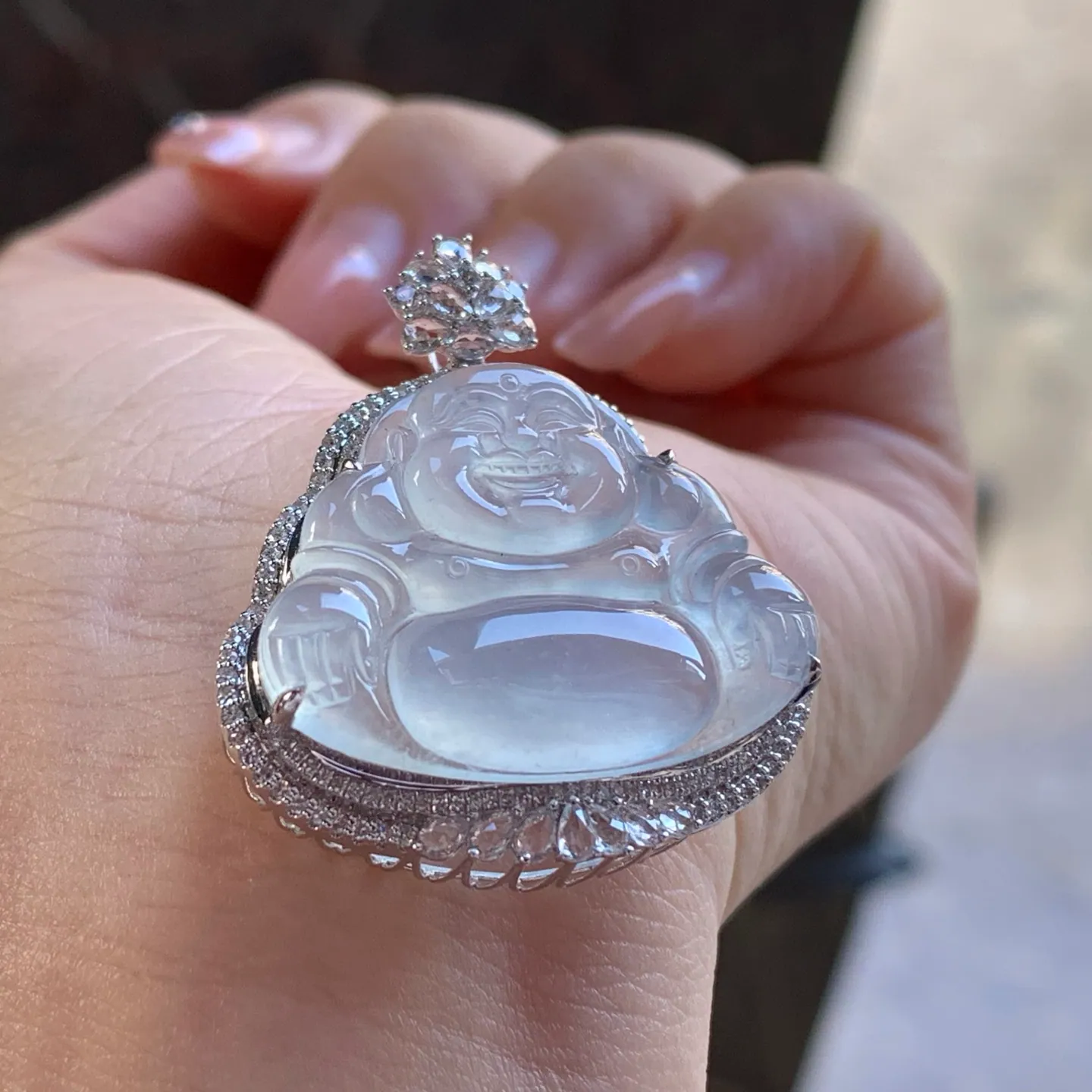 จี้พระสังกัจจายน์หยกพม่า Type A เนื้อน้ำแข็งใส ทอง 18K (2)