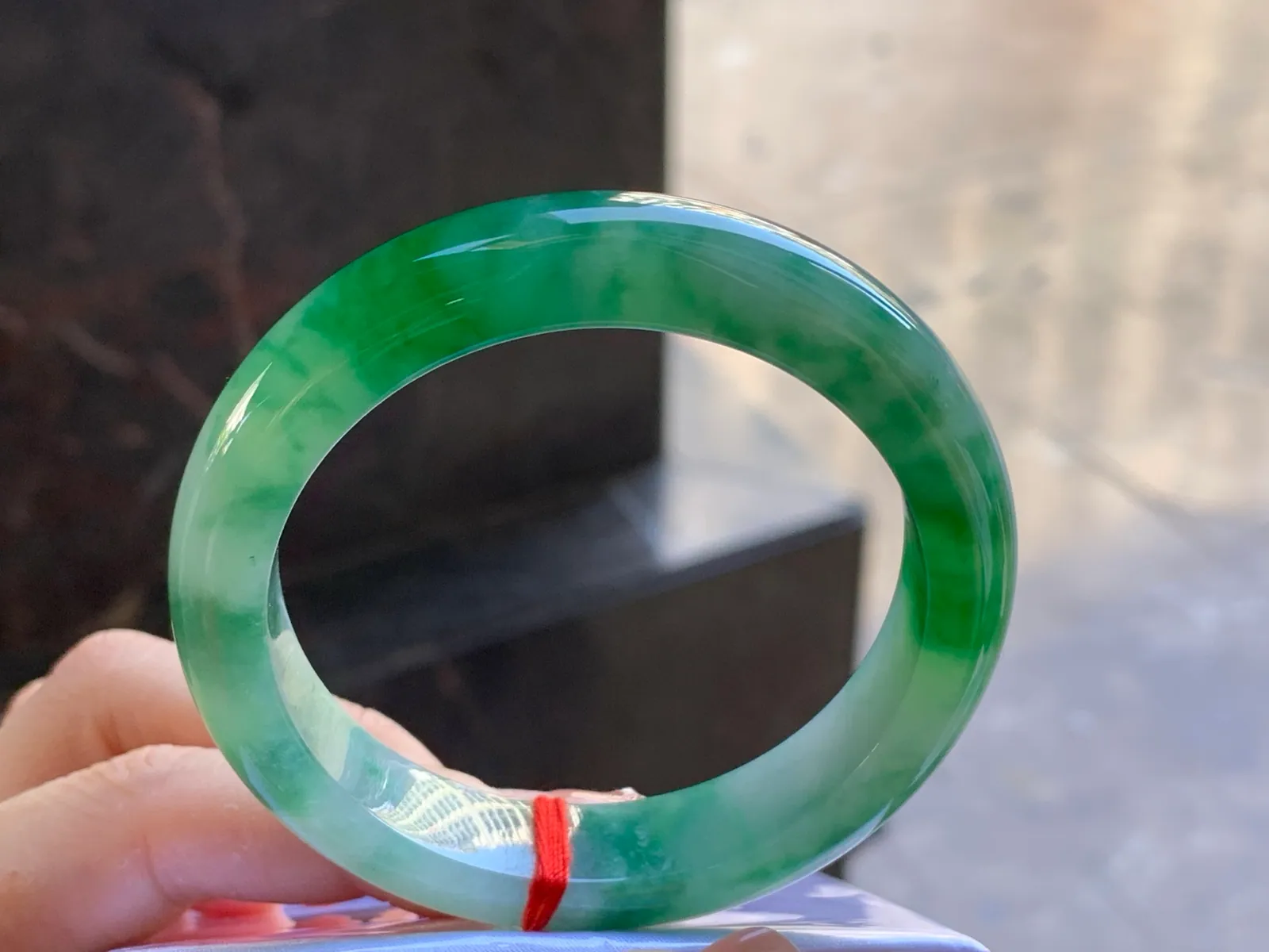 Type A Jadeite Flat Bangle, Icy-Glutinous Vivid Green, 53mm
