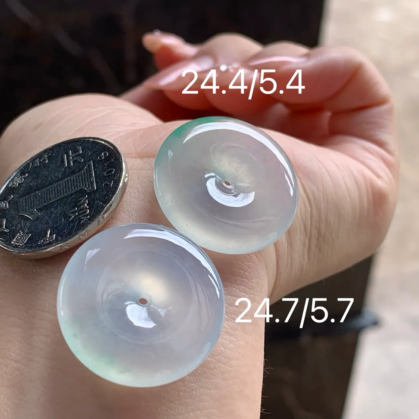 Type A Jadeite Safety Coin Pair, Icy Clear, 24mm (7)